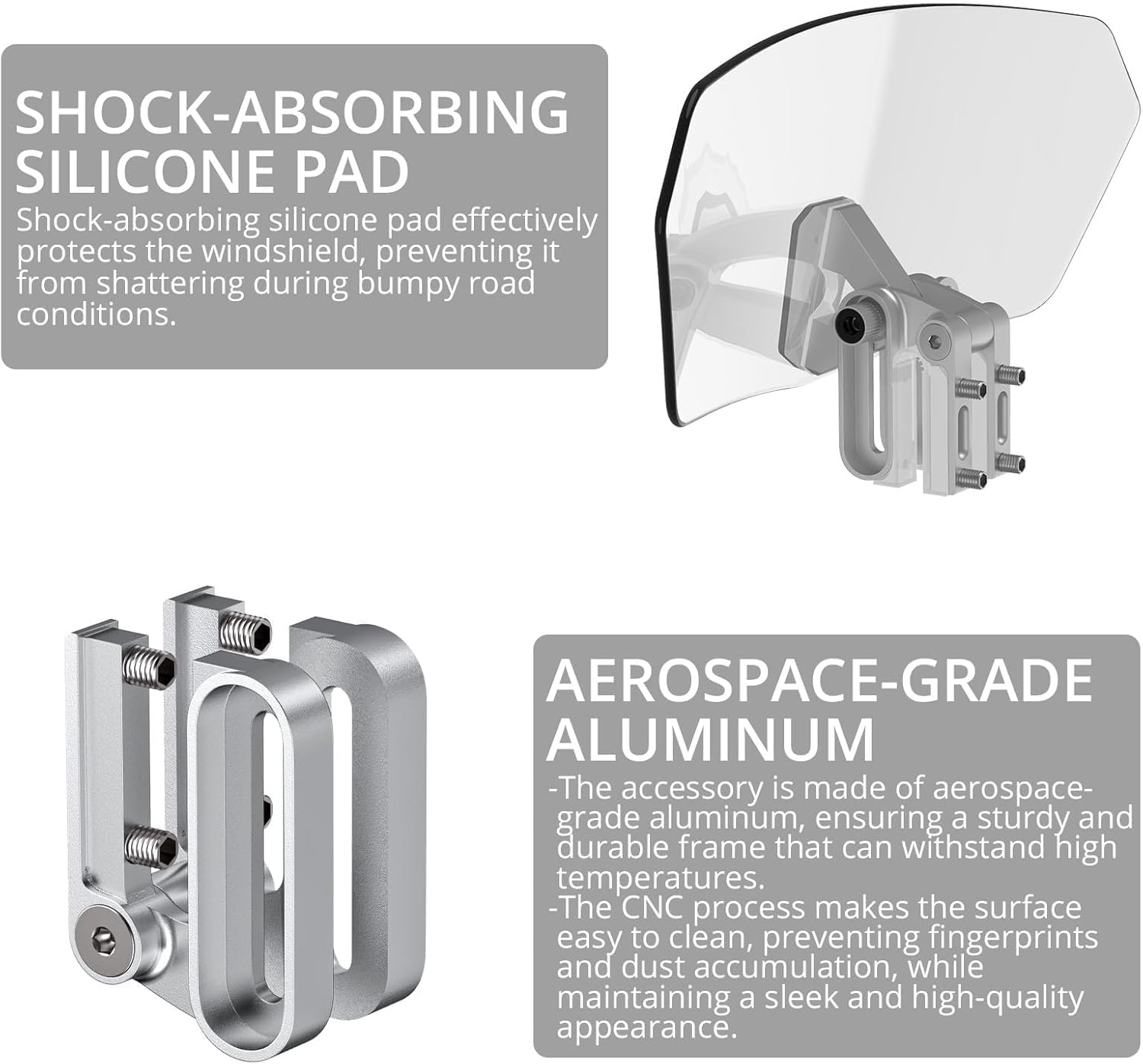 Justech Motorcycle Windshield, Adjustable Motorcycle Windshield Extension Spoiler Clips, Universal Windscreen Wind Air Deflector for Kawasaki BMW Triumph Motorbike-Transparent, Silver Bracket image number 6