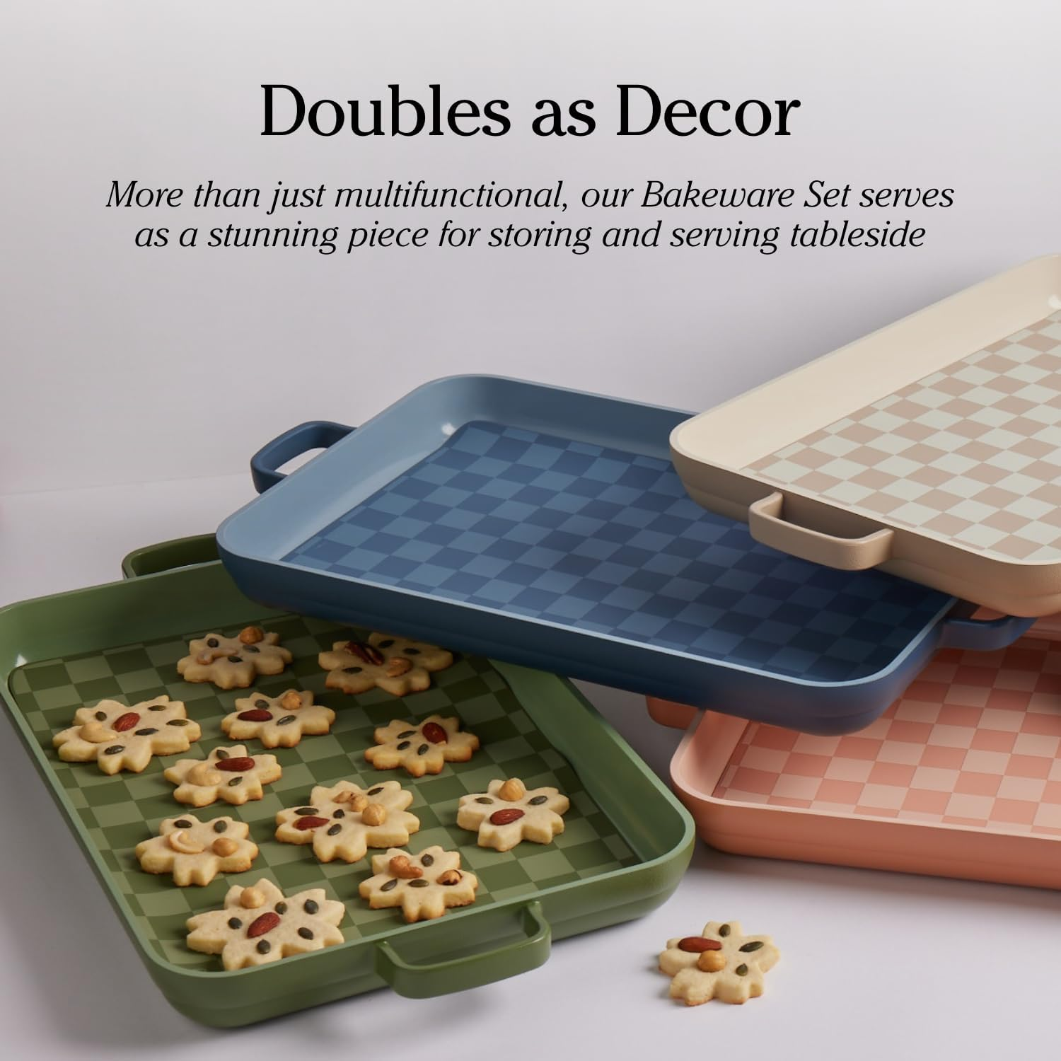 Our Place Bakeware Set | 5-Piece Nonstick, Toxin-Free, Ceramic, Cast Aluminum Set with Oven Pan, Bakers, & Oven Mat | Space-Saving Nesting Design | Oven-Safe | Bake, Roast, Griddle and More | Steam - Blue Salt image number 5