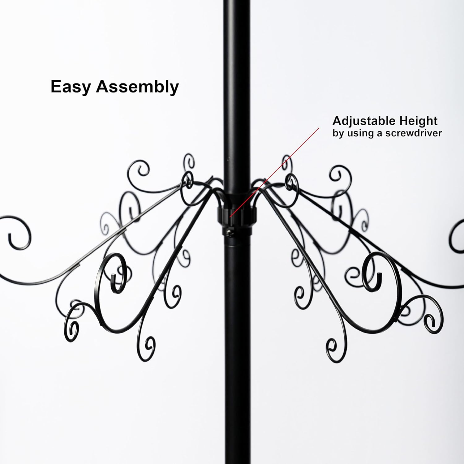 HOHIYA 84&Prime; Wrought Iron Ornament Display Stand Metal Christmas Tree Alternative with 174 Hooks for Baubles Crystal Decorations and Holiday Decor Indoor Hanging Stand for Xmas Halloween and Events Black image number 3