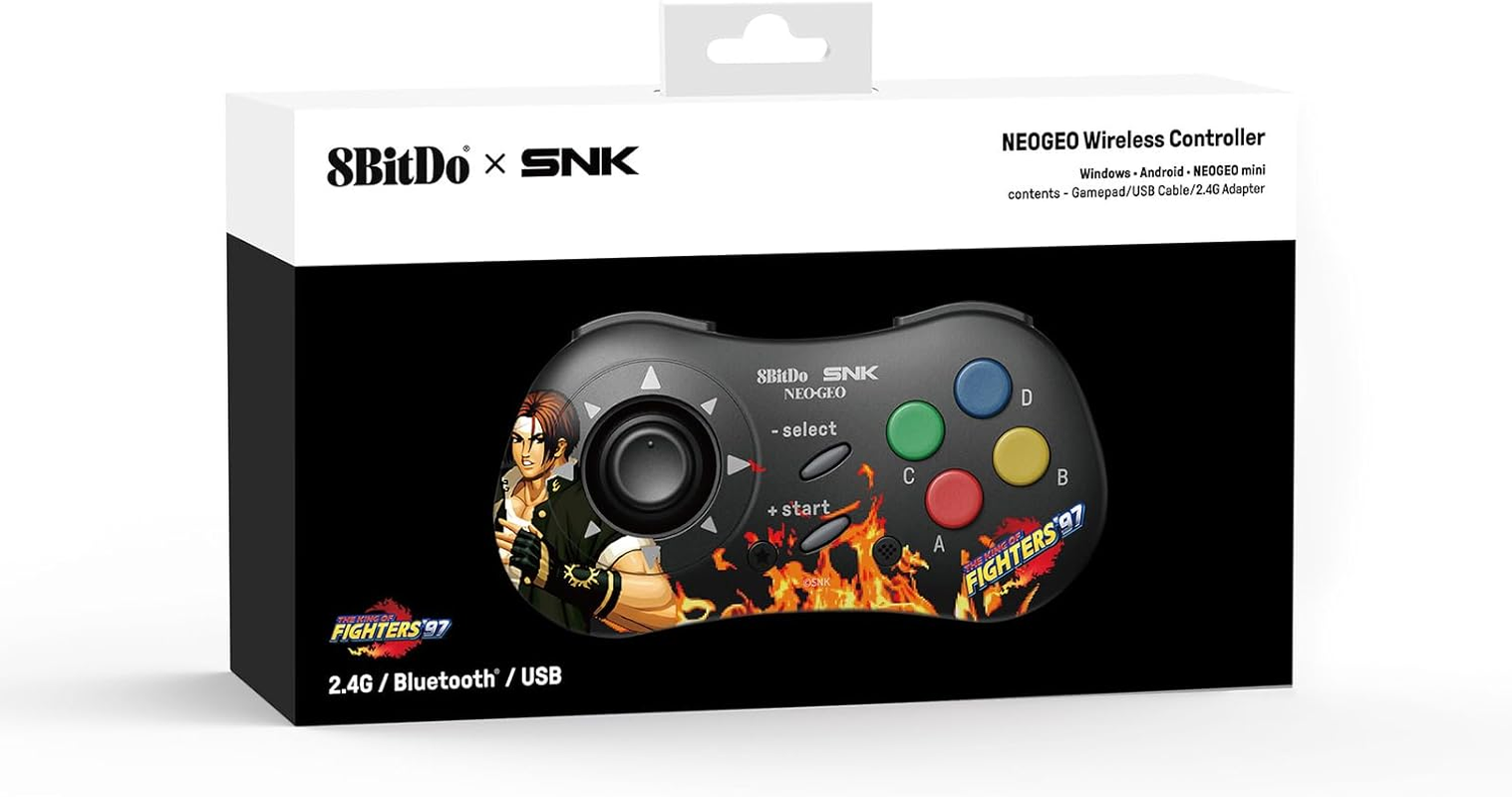 8Bitdo NEOGEO Wireless Controller for Windows, Android, and NEOGEO Mini with Classic Click-Style Joystick - Officially Licensed by SNK (Kyo Kusanagi Edition)
