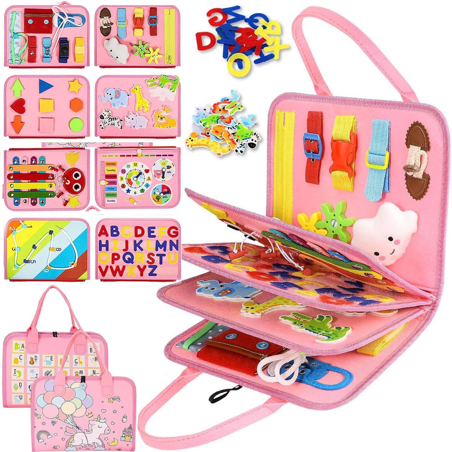 Montessori Toys for Toddlers, Busy Board, Toddler Sensory Toys Preschool Educational Busy Book Travel Toys for Toddlers 3 4 5 Year Old Girls Boys Gift Plane Car Activities Baby Quiet Book (Blue)