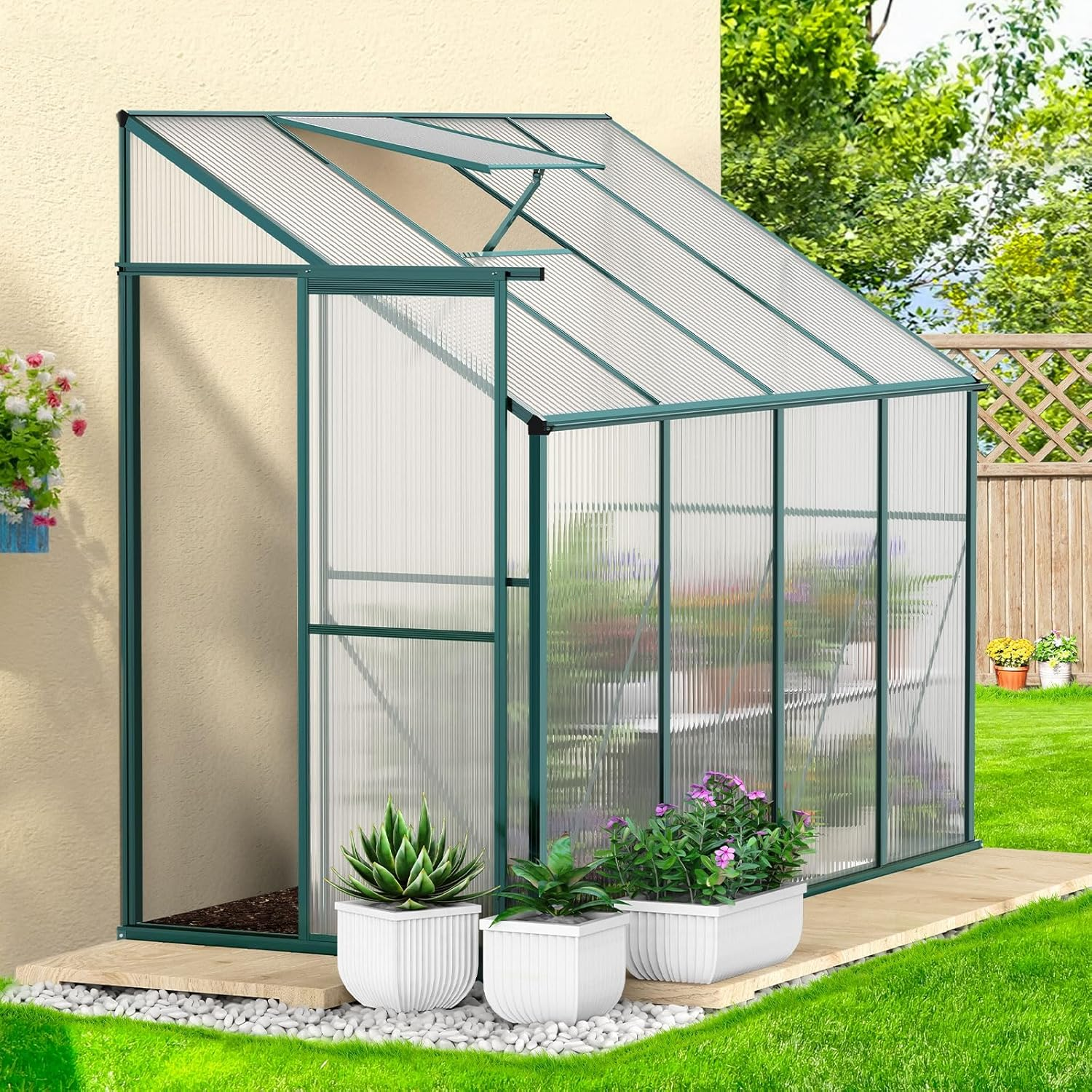 ALFORDSON Greenhouse Garden Transparent Shed with Sliding Door, Walk-In Tunnel Green House with Adjustable Roof Vent, Aluminium Steel Frame Grow Tent for Gardening Plant Flowers, 252X127X218Mm image number 5
