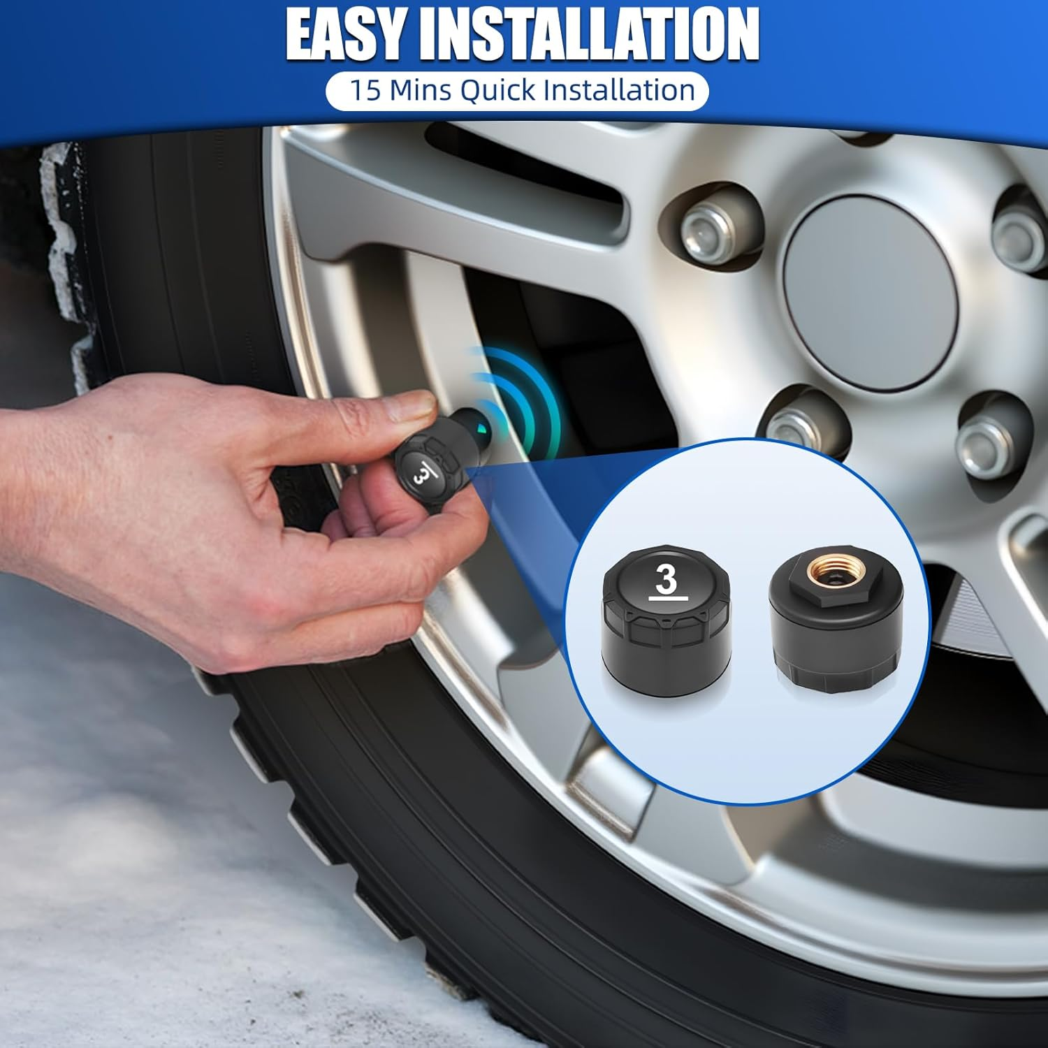 RV Tyre Pressure Monitoring System W/Solar Charge,Trailer TPMS W/6 External Sensors & 6 Alarm Modes,Lcd Real Time Display,Auto Sleep Mode,Tire Pressure Monitor for RV Trailer Truck Pickup (0-144 PSI) image number 3