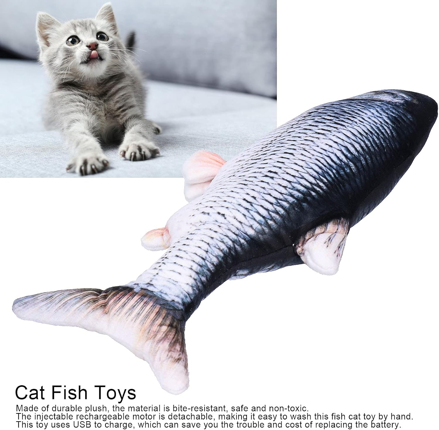 Electric Flopping Fish, Bite‑Resistant Fish Catnip Toys Flopping Fish Cat Toy Durable Cat Kicker Fish Toy for Pet for Activity(Crucian Carp USB Charging)