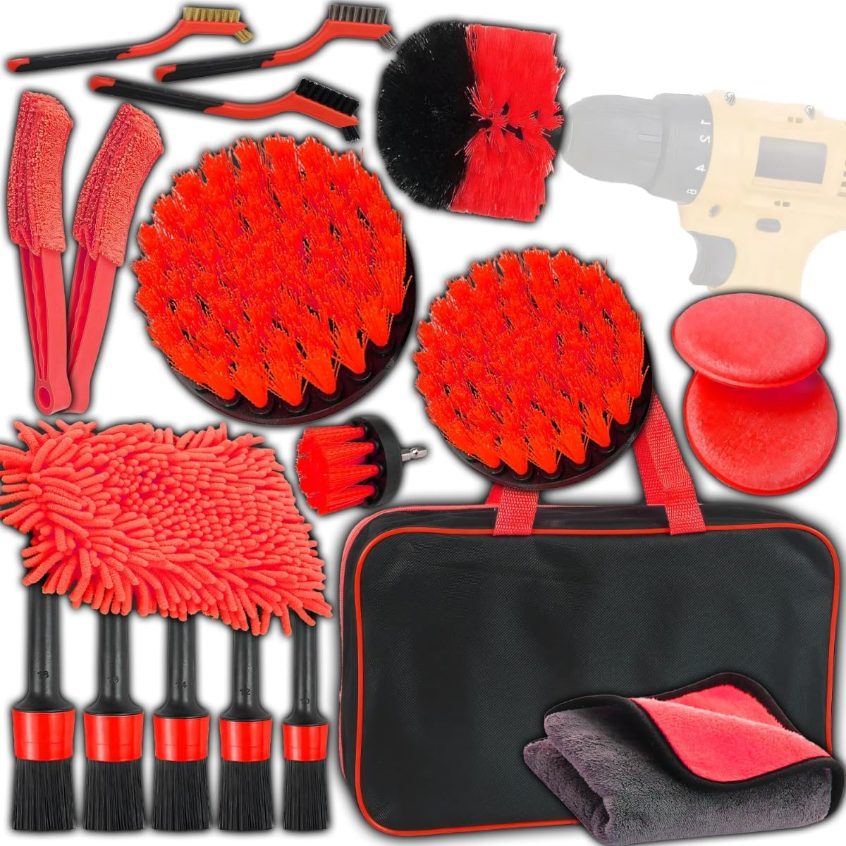 Retoo Car Cleaning Set 19 Pieces Car Care Set Detailing Brush Cleaning Brushes Microfibre Cloth Rim Brush Wash Set for Interior and Exterior Car Air Vent Dashboard Motor Wheels image number 6