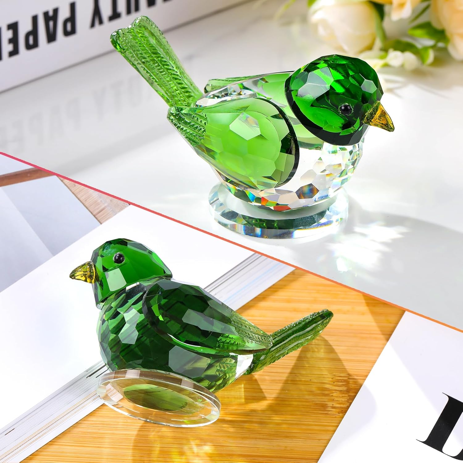 Ornalrist Crystal Green Clear Birds Figurine Handmade Collectible Animal Figurines Gifts for Him Dad Table Home Decoration Paperweight