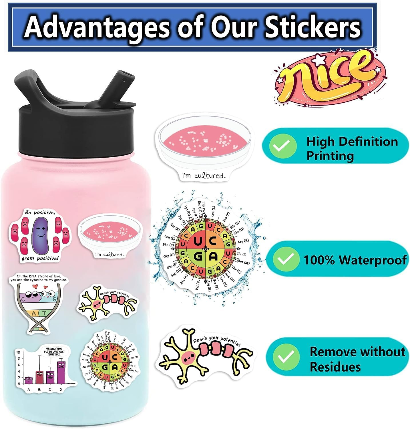 100 Pcs Biology Laboratory Vinyl Stickers,Laboratory Graffiti Stickers,Vinyl Waterproof Sticker for Kids Teens Girls,For Phone Laptop Bottles Skateboard Computer Phone Luggage Guitar Gifts Sticker image number 2
