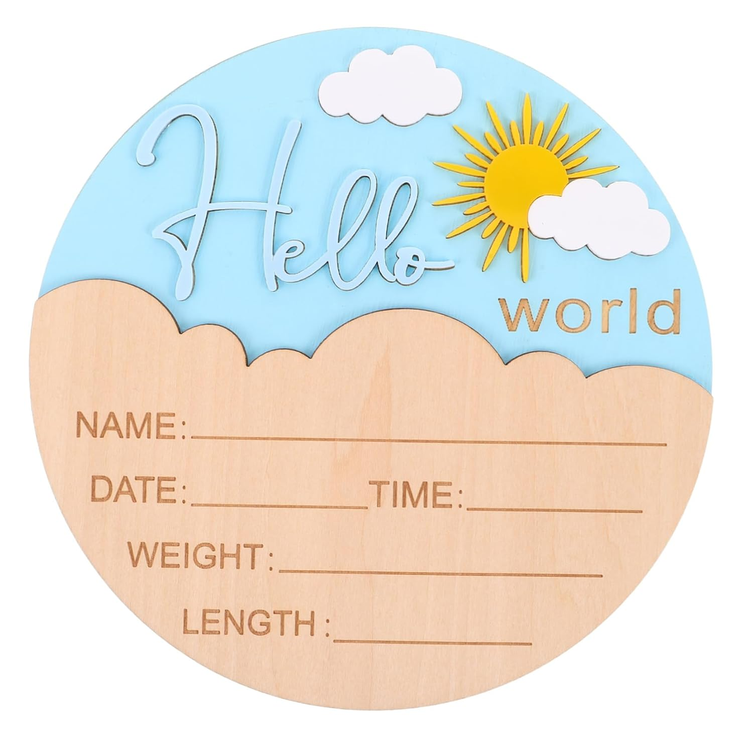 Vaguelly Newborn Name Announcement Sign round Wooden Welcome Board for Shower Hospital Nursery Durable Portable Unisex Photo Smooth Finish