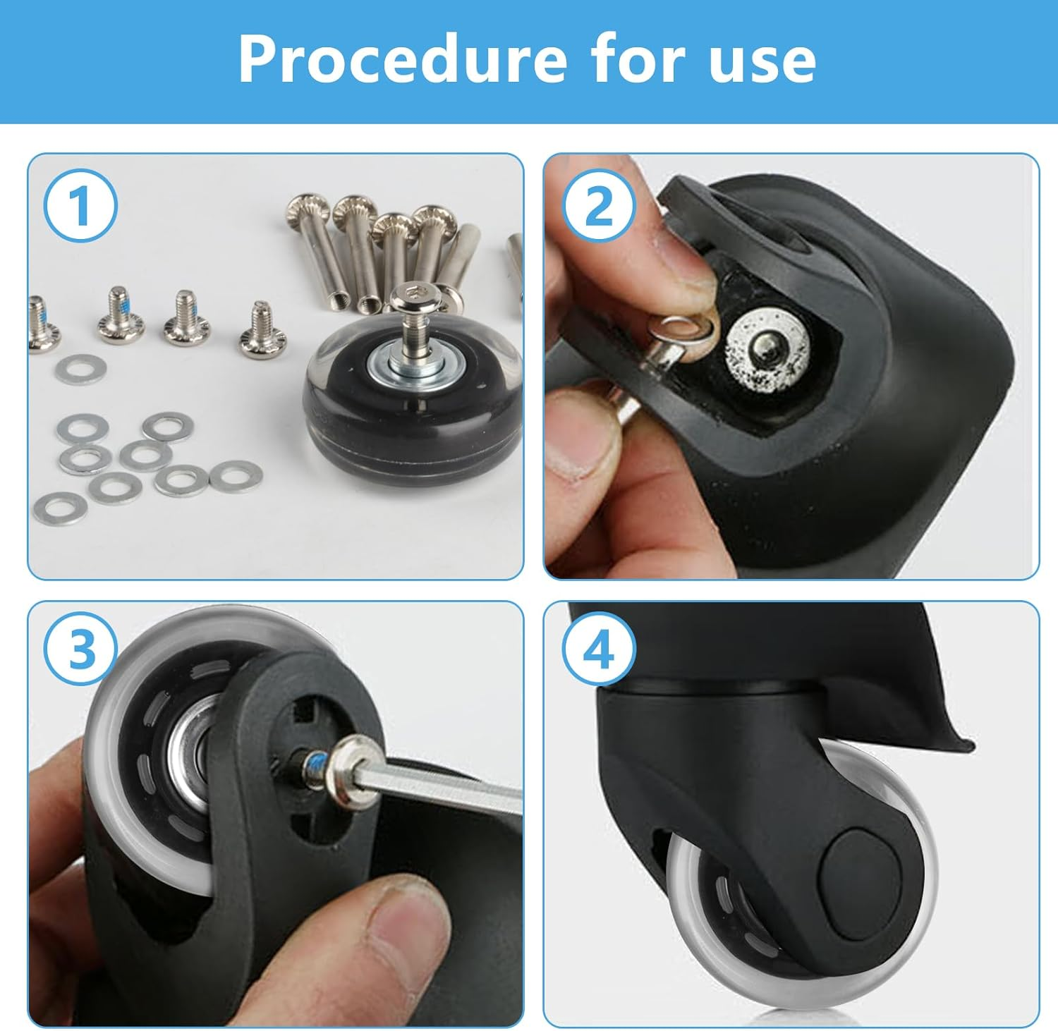 Pack of 4 Suitcase Castors Replacement Wheels, 50 X 18 Mm Luggage Suitcase Replacement Wheels, Suitcase Wheels Replacement Wheels 50 Mm, Replacement Wheels for Suitcase, Rubber Replacement Wheels For image number 5