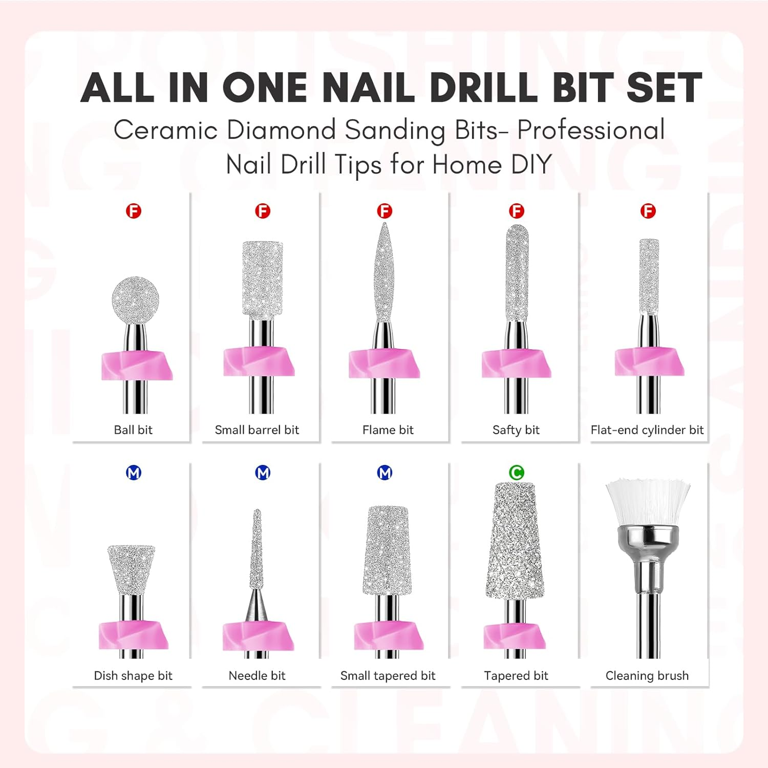 Makartt Nail Drill Bits:10Pcs Dimond Sanding Bit Sets for Nail Drill E-File,Upgraded Cuticle Cleaner Nail Bit Kit Tool Bits for Acrylic Nail Art Tools Nails Manicure Nail Prep,Nail Salon Home DIY Use image number 4