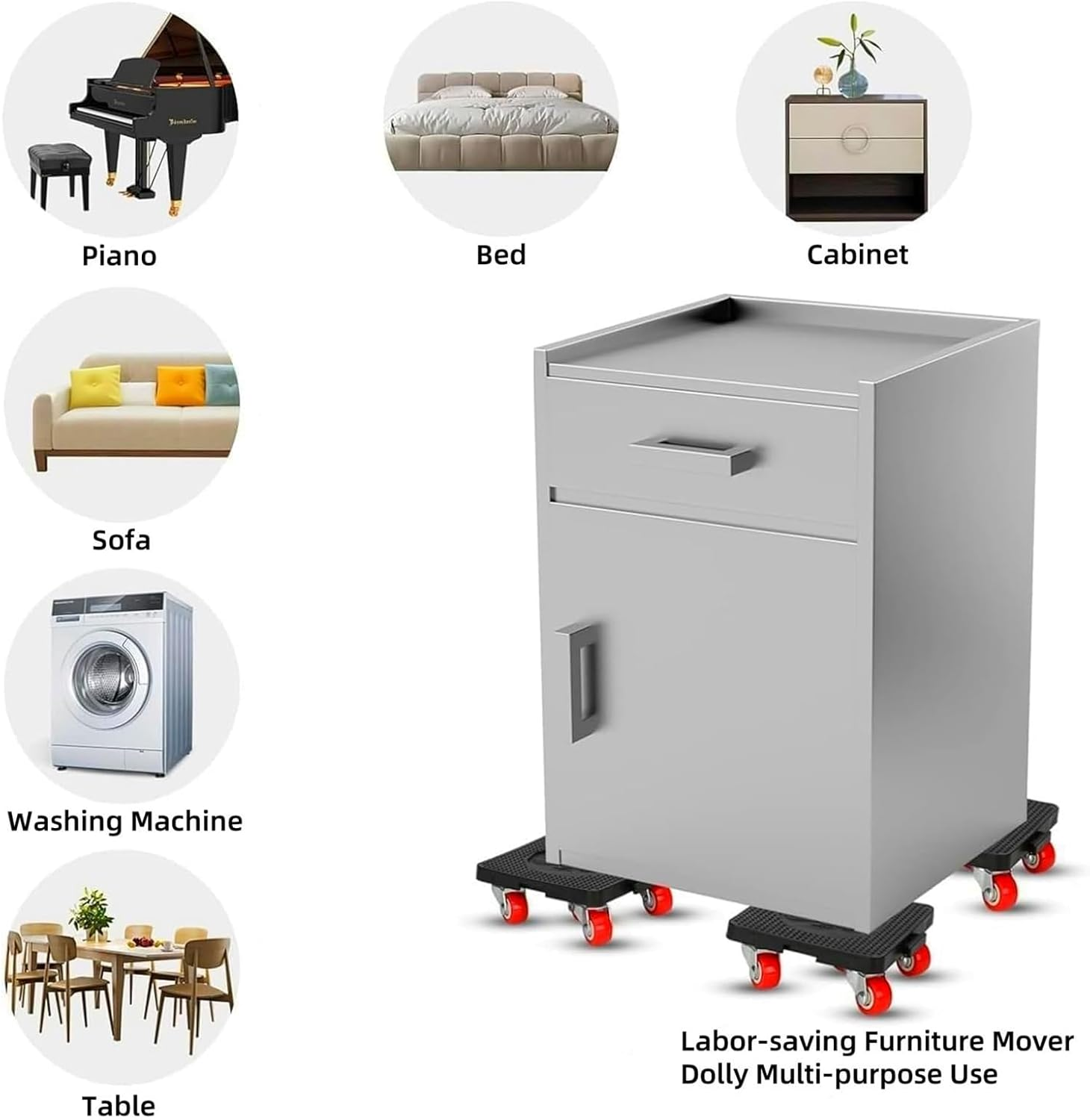 Minexiaojia Furniture Dolly, Furniture Movers with 4 Wheels, Anti-Slip Groove Design Moving Dolly for Heavy Objects with Legs, 1500Lbs Capacity Lift Mover Tool Set for Moving Piano,Home Appliances