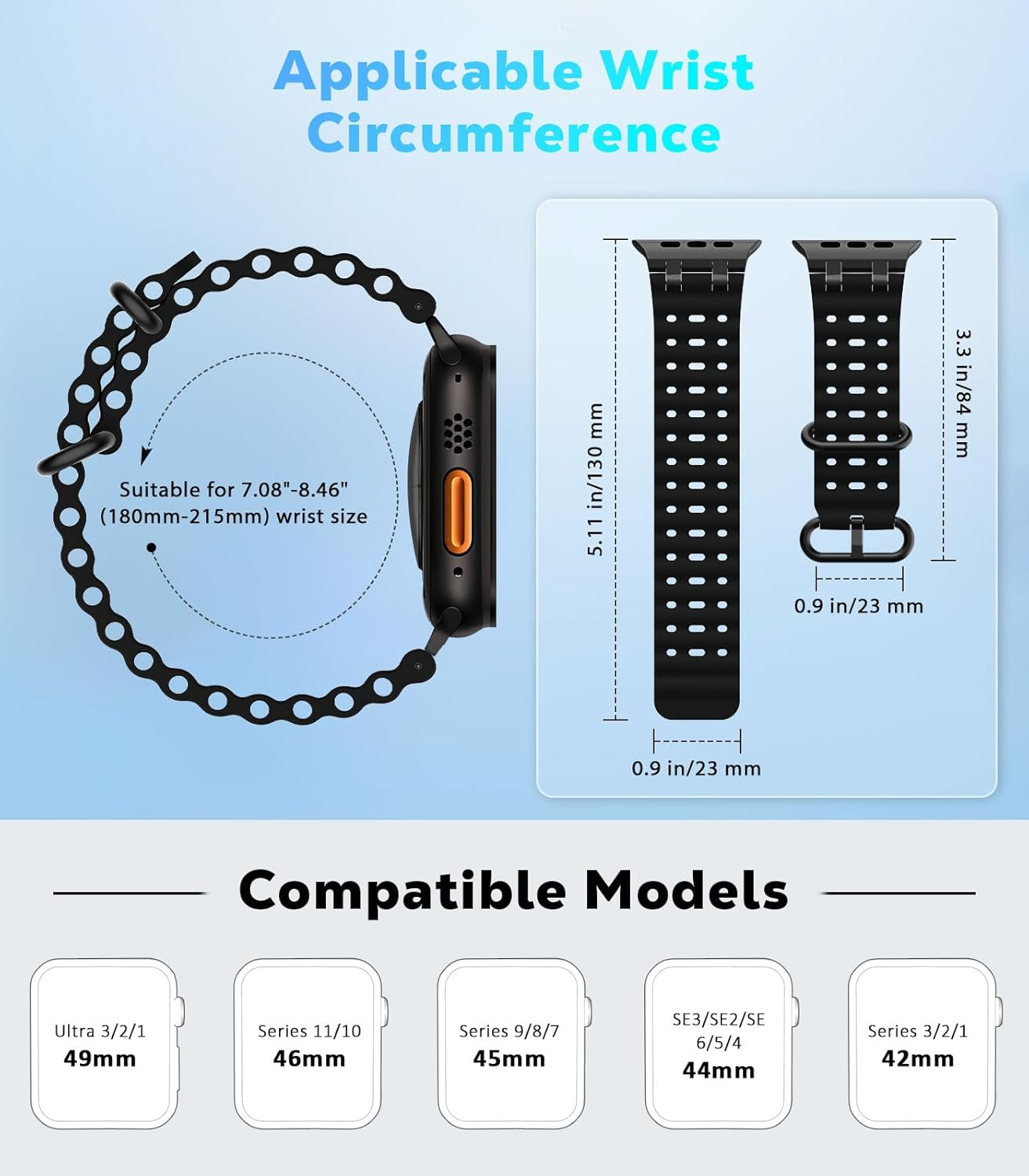 Astorgos Ocean Armband Kompatibel Mit Apple Watch Ultra 2/Ultra 49Mm,S10 46Mm,9/8/7 45Mm,Se2/Se/6/5/4 44Mm,3/2/1 42Mm, Metallanschluss Sport Uhrenarmband F&uuml;r M&auml;nner Frauen image number 3