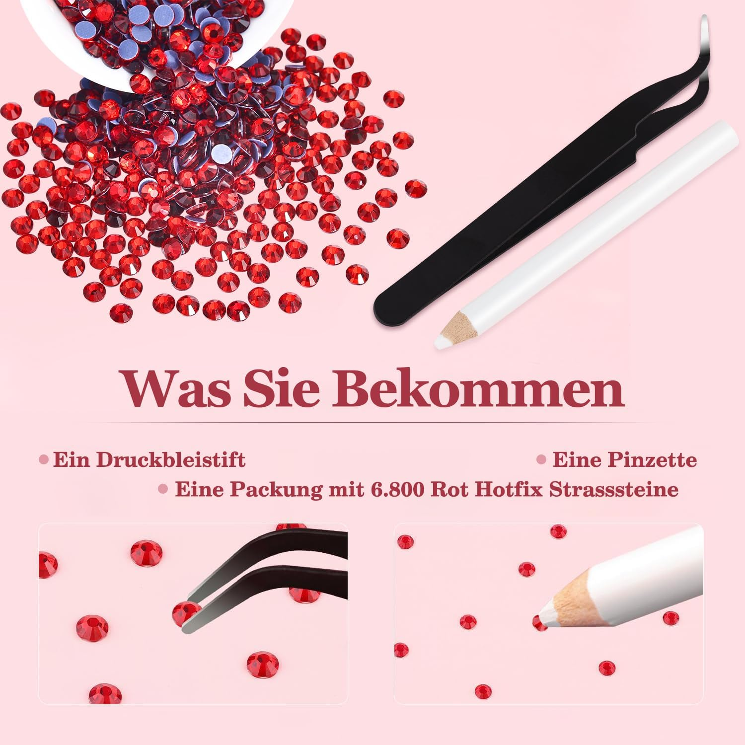 Liliume 5000 X Hotfix Rhinestones 21 Colours 5 Sizes SS6-SS30 Rhinestones for Textiles DIY Crafts (Red) image number 4