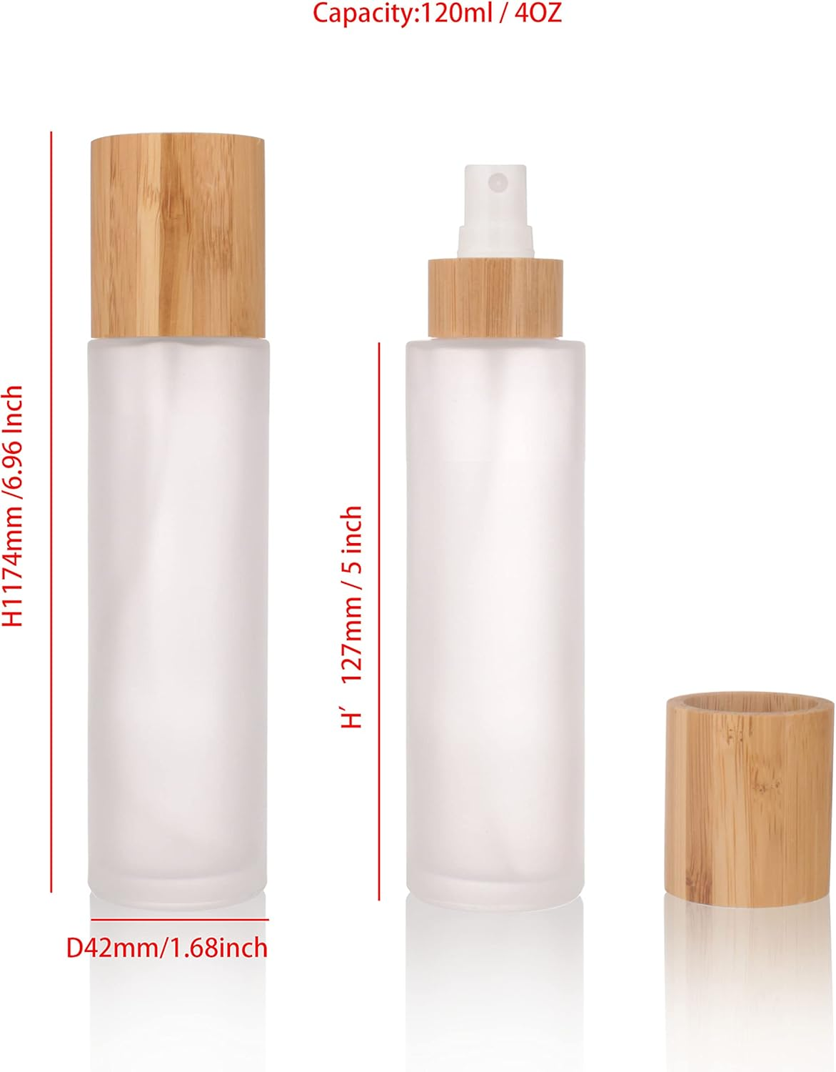 COSIDEA 4 Pcs Empty 4Oz /120Ml Bamboo Lid Frosted Glass Spray Bottle with Fine Mist Despenser Head for Liquid Perfume Toiletries Containers, Toner Bottles image number 4