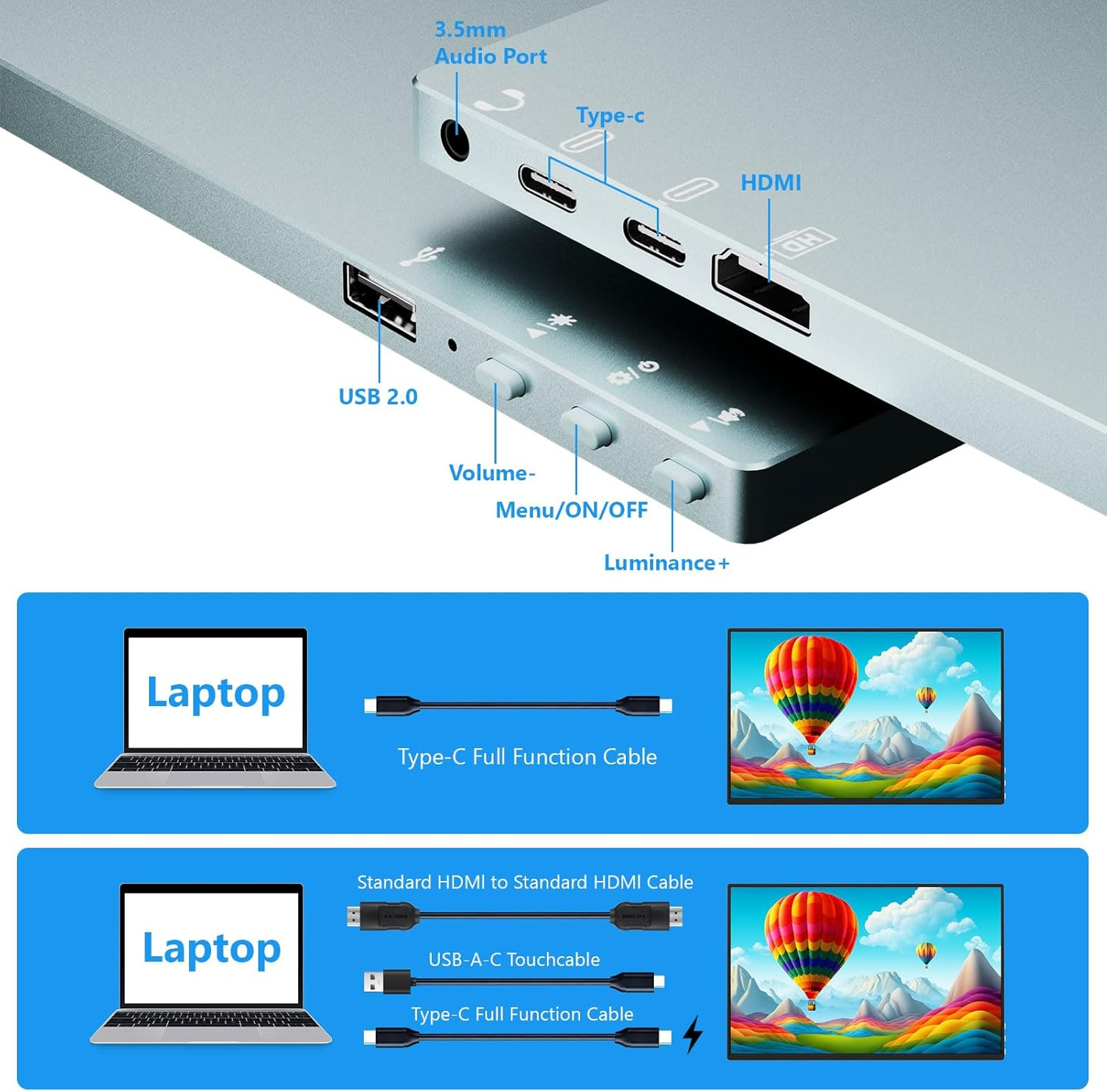 Touchscreen Portable Monitor, 16 Inch 1920X1200 Full HD Portable Gaming Monitor HDR, HDMI USB C External Monitor, Suitable for Laptops Xbox Switch with Smart Cover and Storage Bag image number 4