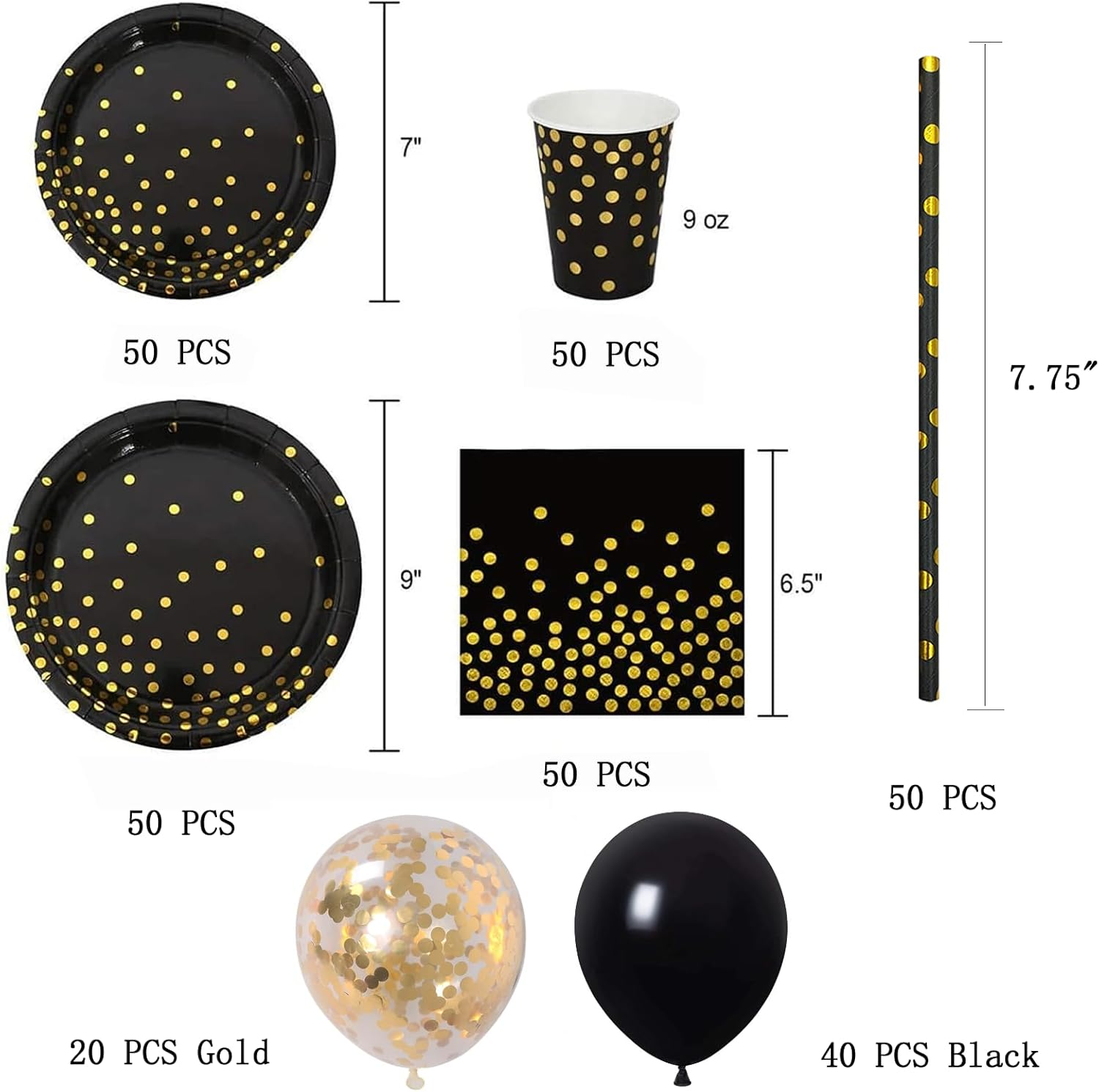 310 PCS Black and Gold Party Supplies Christmas, Halloween, Thanksgiving, Graduation Day Wedding, Party Supplies and Decorations image number 1
