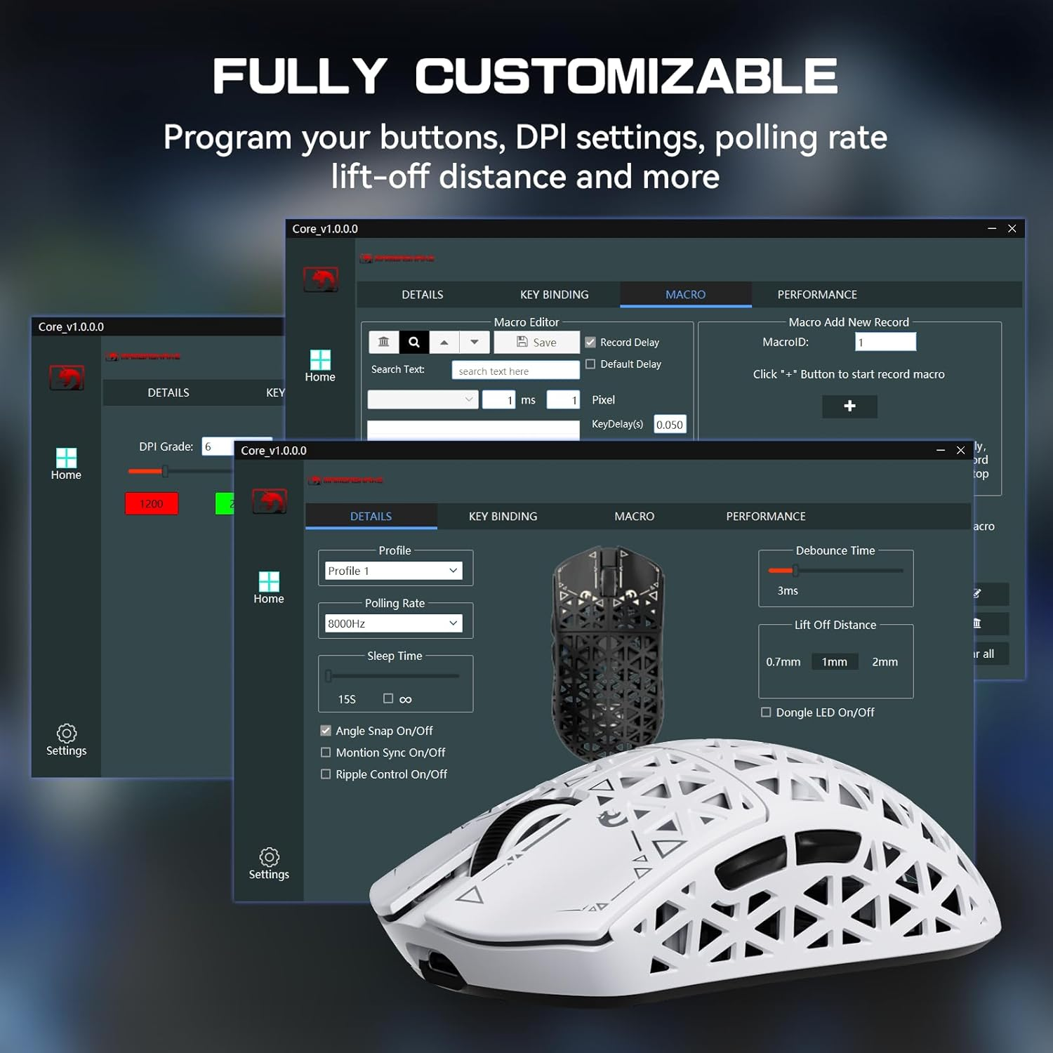 MAMBASNAKE M5 Ultra 39G Carbon Fiber Wireless Mouse, 42K DPI PAW3950 Sensor, 8Khz Polling Rate Gaming Mouse, Tri-Mode 2.4Ghz/Bt/Wired Computer Mice, Web Driver, for Win/Mac/Fps/Moba/Esports-White image number 3