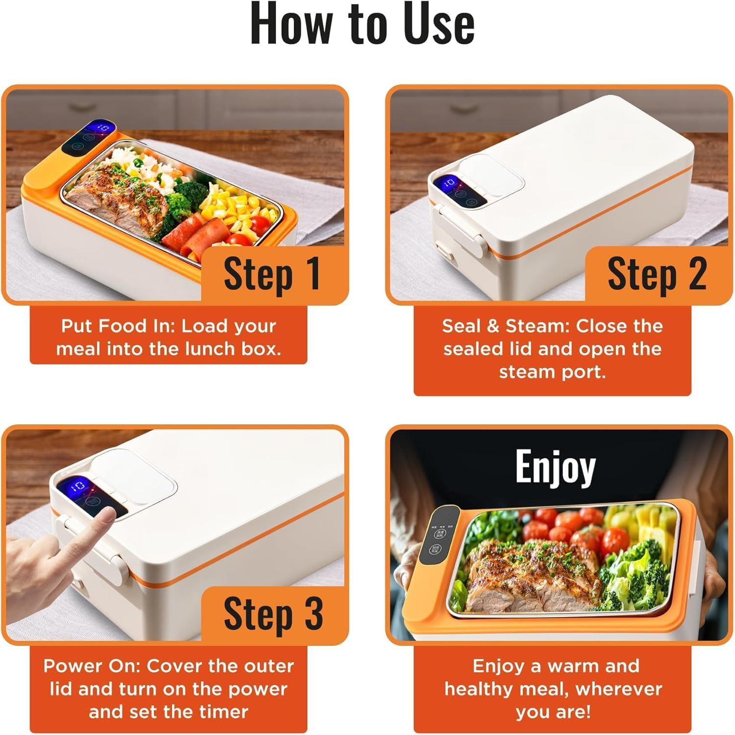 Bestbless Rechargeable Electric Heated Lunch Box - Cordless Portable Food Timer Heater Keep Hot Meal - Portable Self-Heating Food Warmer for Office, Picnic, Car & Outdoor Use image number 6