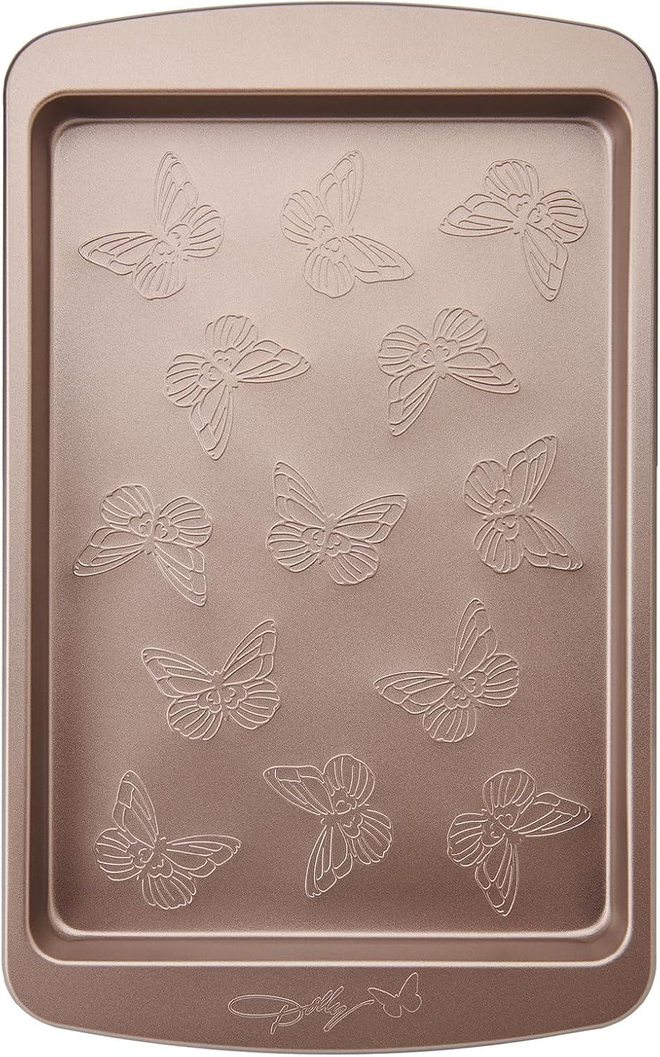 Dolly Parton Butterfly Stamp Small Baking Sheet &ndash; Carbon Steel Nonstick Bakeware with Textured Butterfly Design, Durable Rolled Rim, Oven Safe to 450F, Perfect for Cookies, Pastries and Pizza image number 1