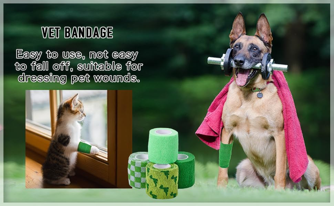 [12Pack 2"X6 Yards] Self-Adhesive Bandages Sports Wrap,Athletic Cohesive Tape for Basketball, Football Injuries,Ankle&Wrist Sprains,First Aid Vet Tape, Thumb Tape Weightlifting (Green) - Green image number 2