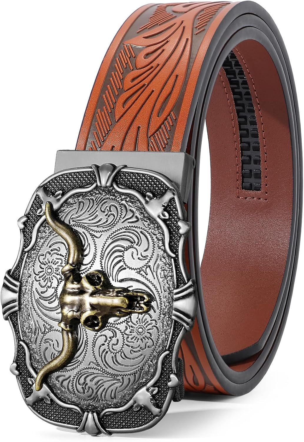 SANSTHS Ratchet Cowboy Belt, Western Ratchet Belts for Men Ratchet Western Belt with Automatic Cowboy Buckle
