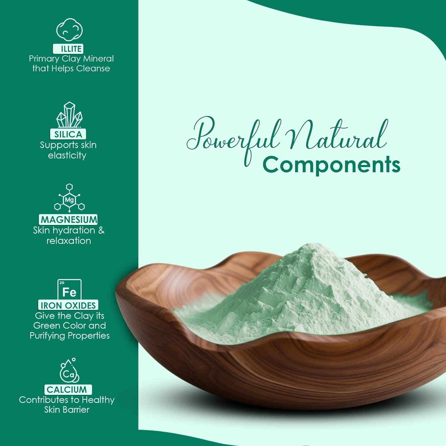 French Green Clay Powder (Montmorillonite) by Mi Nature | for Skincare Face Masks, Face Scrubs, Body Cleansers| Pure & Natural Mask Powder for All Skin Types & Unisex Use| 100G(3.5Oz) image number 5