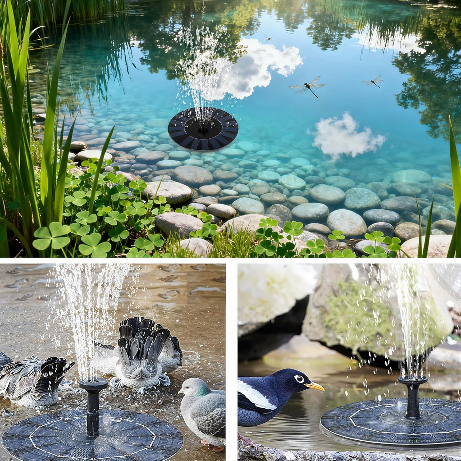 Solar Bird Bath Fountain, 1.4W Solar Powered Fountain Pump with 4 Nozzles, Submersible Pump for Small Pond, Garden Pool, Fish Tank, Outdoor Feature, Backyard Decor, Yard Accent