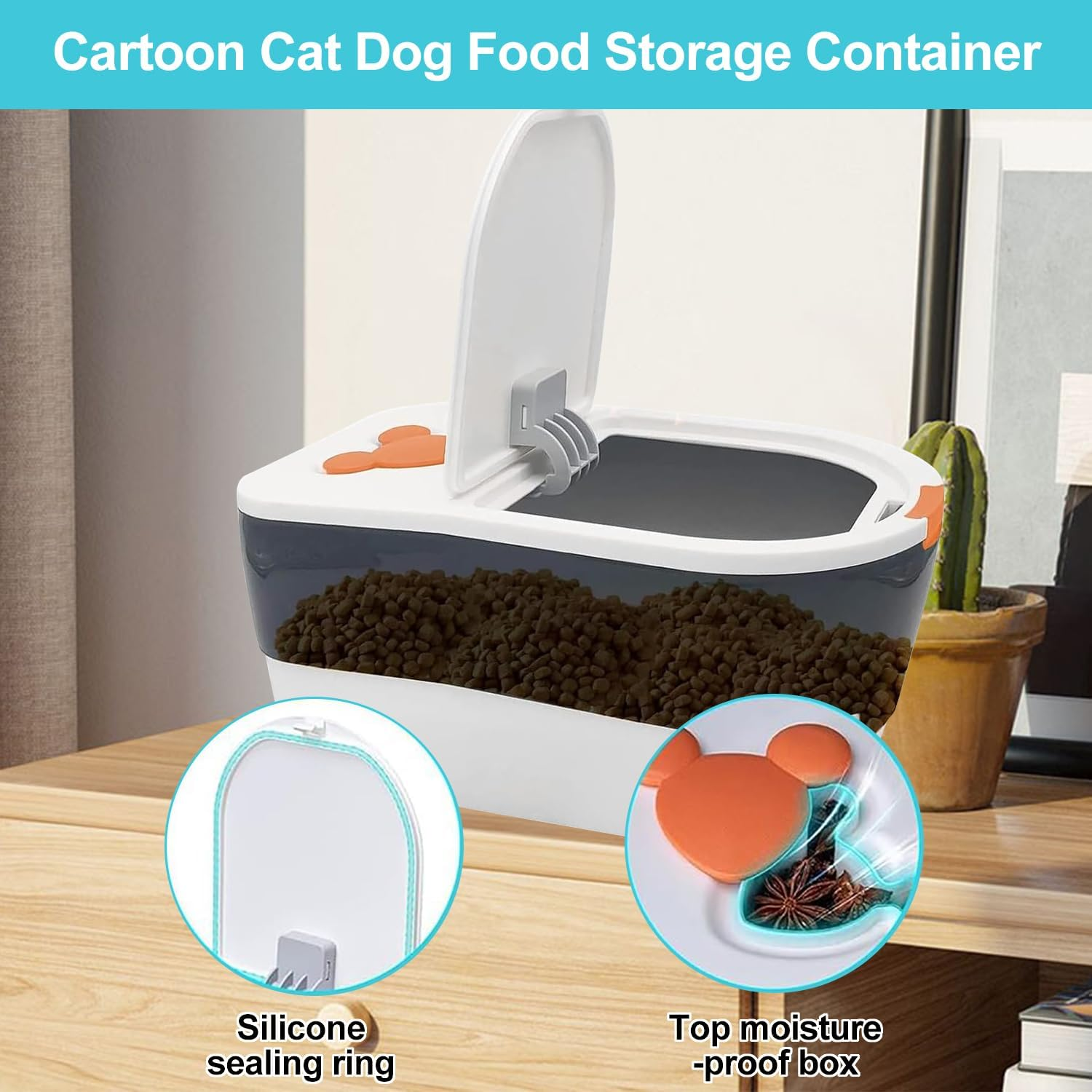 Peiqi Pet Food Storage Container, Airtight Pet Food Storage Container with Measuring Cup, Plastic Cat & Dog Food Storage Bins, Ideal for Rice Cereal Flour Pet Food 11 Lb, Keep Dry Food Fresh (5KG)