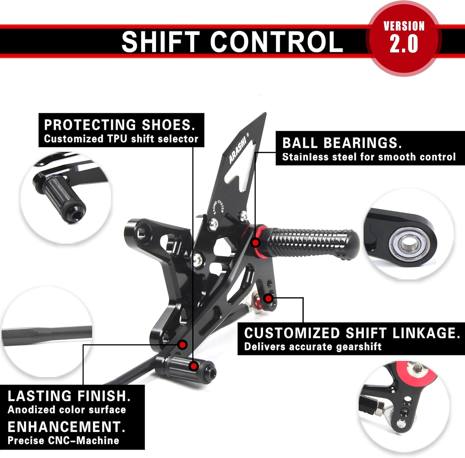 Arashi Version 2.0 Adjustable Rearsets for Kawasaki Ninja ZX10R ZX1000 2021-2023 ABS Include, Black image number 5