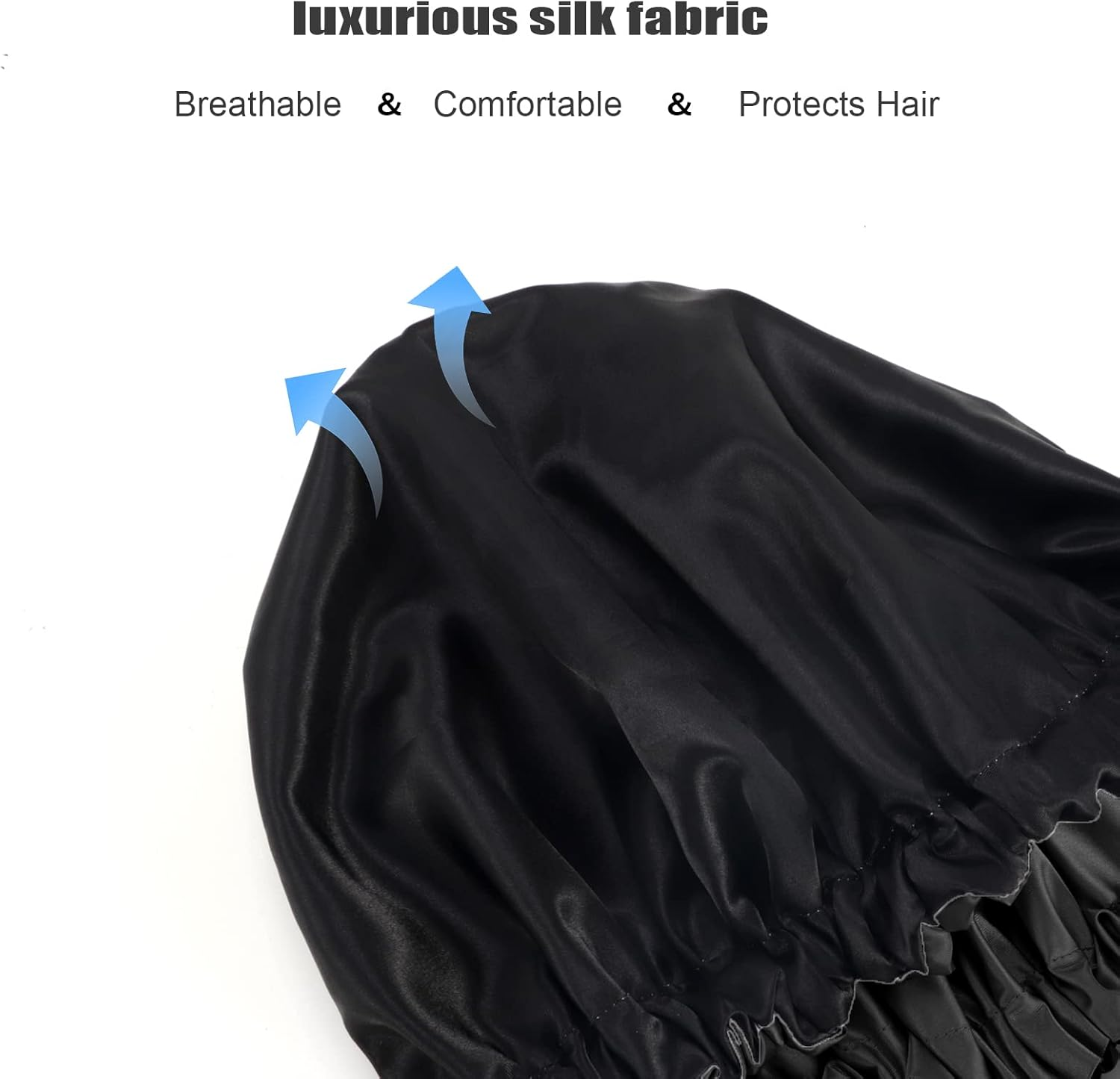 Amamba Shower Caps, Silk Lined Shower Cap for Women,Reusable,Adjustable Size, Washable & Waterproof,Large Satin Shower Cap-Black image number 2