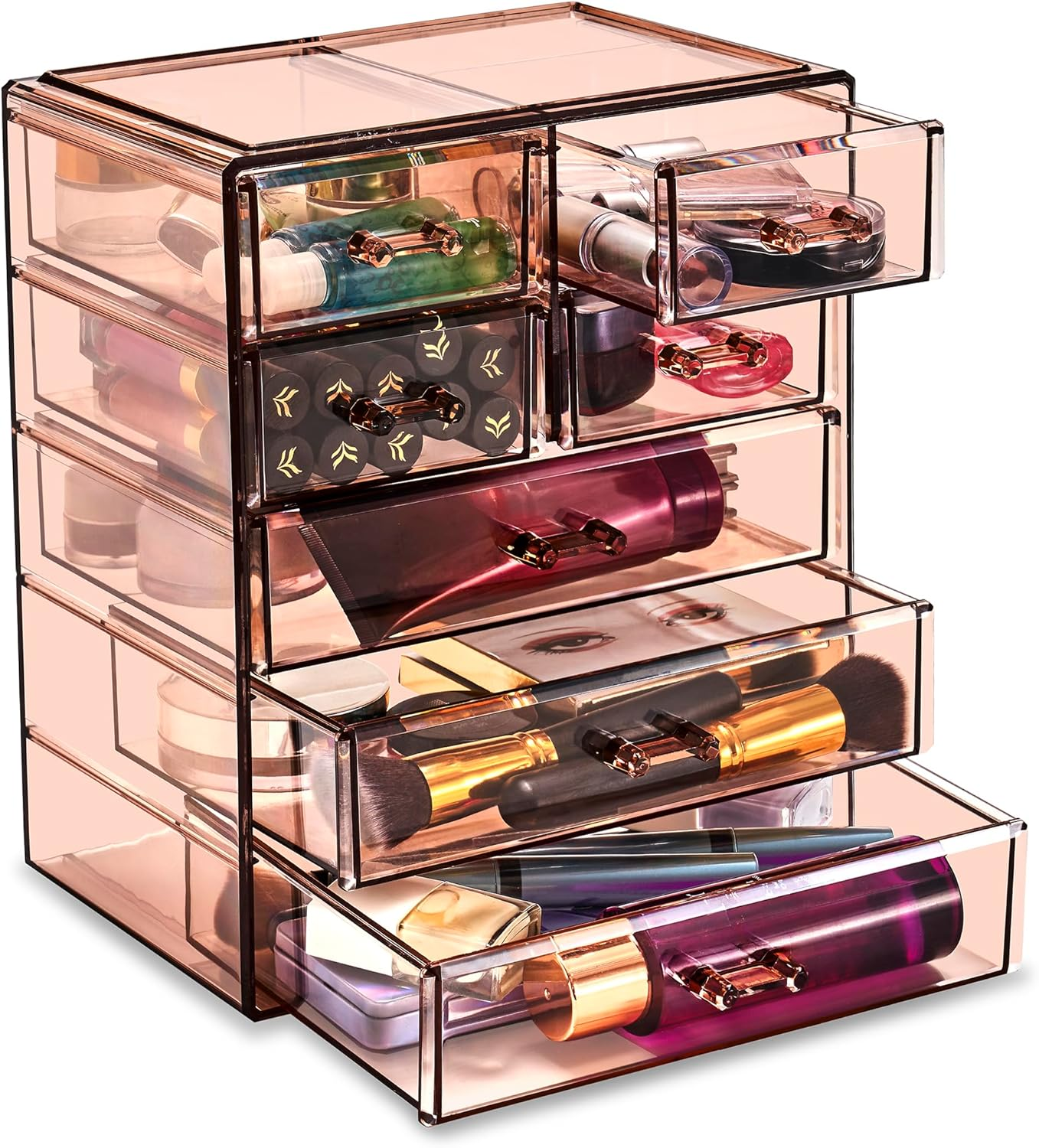 Sorbus Acrylic Clear Makeup Organizer - Big & Spacious Cosmetic Display Case - Stylish Designed Jewelry & Make up Organizers and Storage for Vanity, Bathroom (3 Large, 4 Small Drawers) [Diamond]