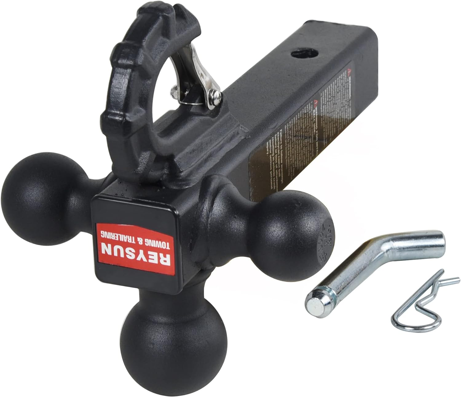 REYSUN Trailer Hitch Tri Ball Mount with Hook, Tactical Tow Hook, Fits 2 Inch Hitch Receiver, Secure with Self-Lock Latch, Matt Black image number 1