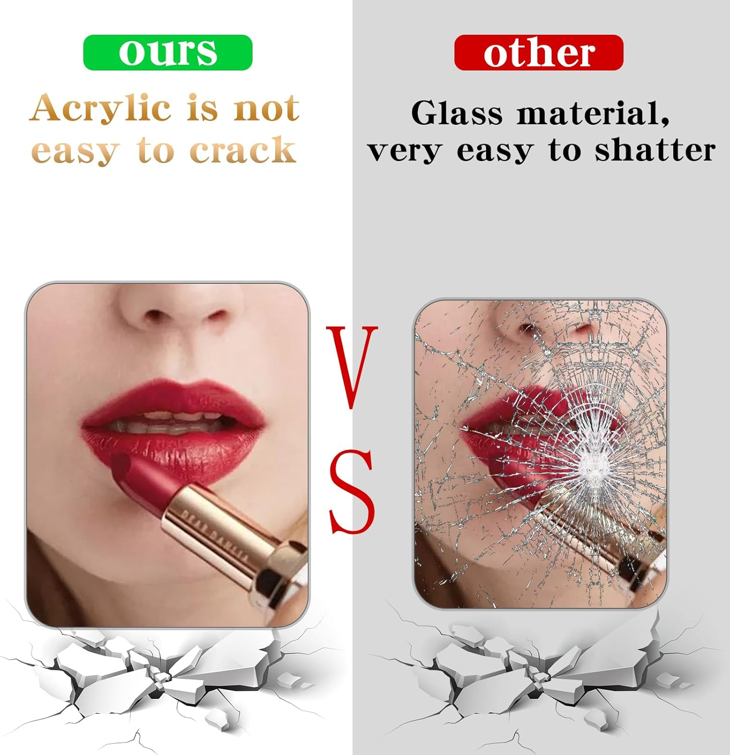 Square Mirror Decal for Smartphone，Stick-On Make up Mirror Sticker on Phone Case Back，Rectangle Mirror Phone Charm （2 Pack ） image number 1