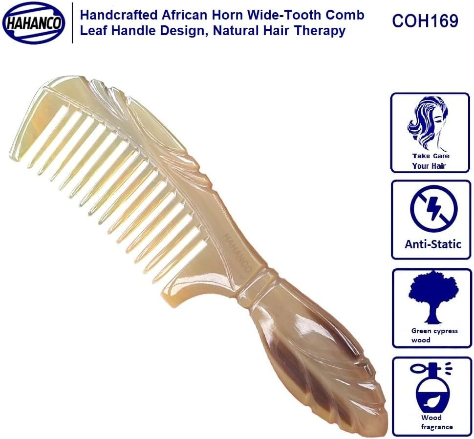 Handcrafted African Horn Wide-Tooth Comb &ndash; Leaf Handle Design, Natural Hair Therapy image number 1