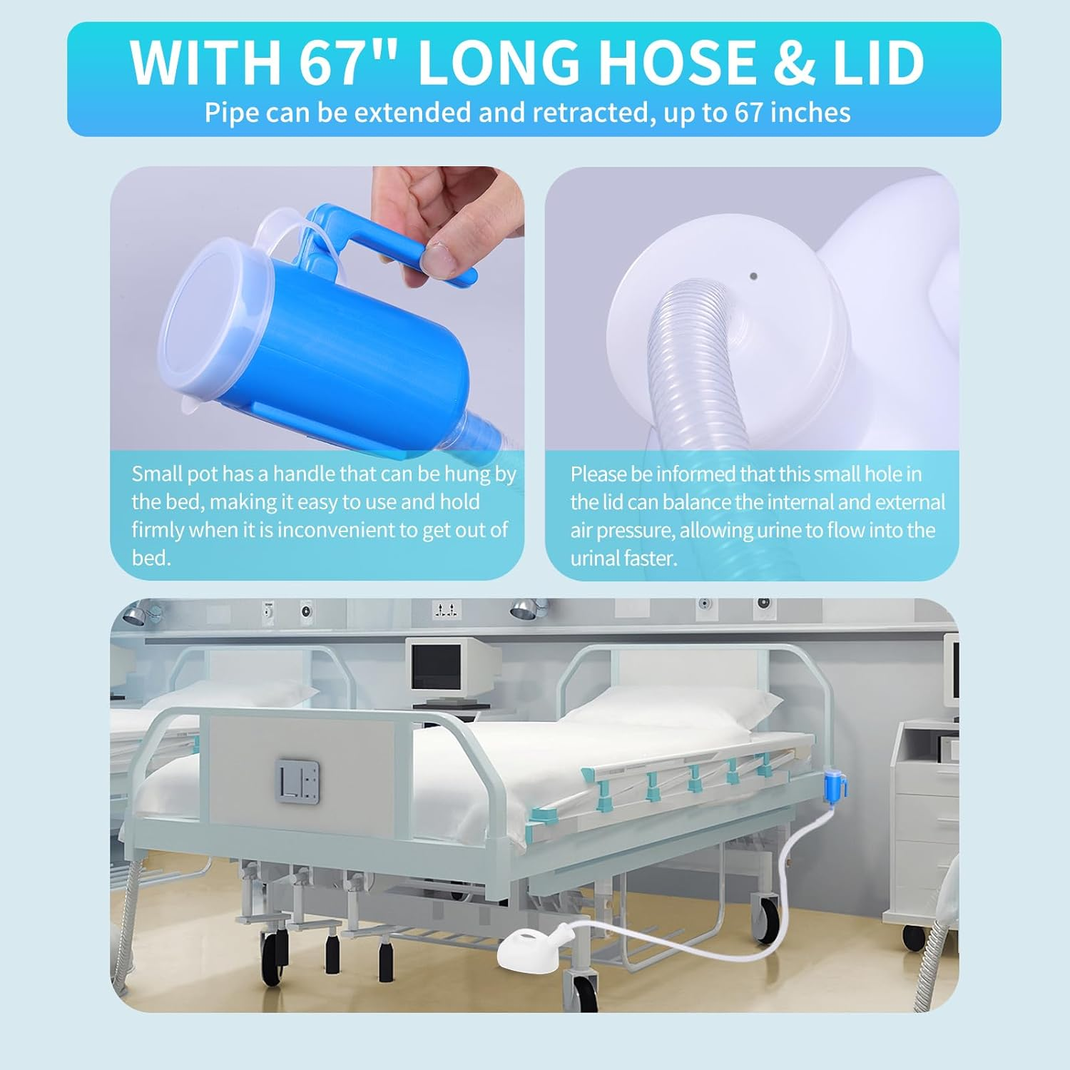 ENLUNTRA Portable Urinal for Men 2000 Ml，Reusable Pee Bottle for Men 60" Long Hose with Lid, Urinal for Men Spill Proof Nighttime for Men for Hospital Incontinence Elderly, Travel, Car, Truckers, White image number 2