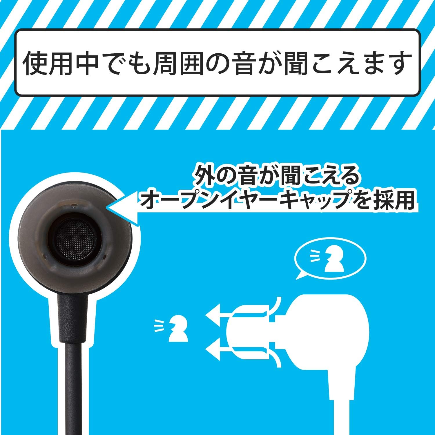 Elecom EHP-CCS100CMMBK Mono Earphones, In-Ear Earphones, Microphone Included, Fast Music, Diameter 0.4 Inches (9.2 Mm), Curl Cable, 4 Pole Mini Plug, Black image number 2