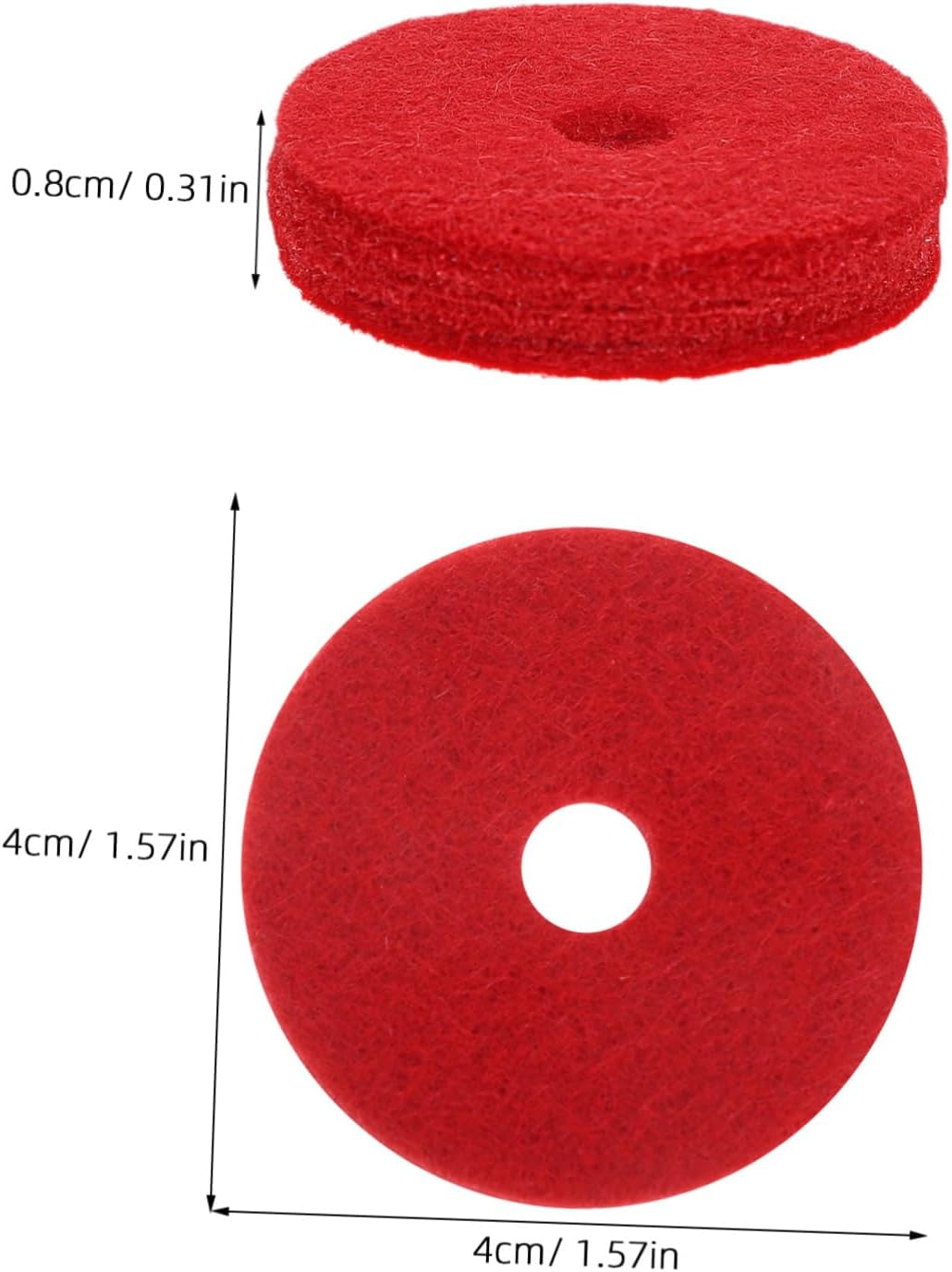 Kisangel 12Pcs Cymbal Felt Washer: Standard Size Cymbals Stand Felt Pads Anti-Vibration Drum Dampener Replacement Accessories 3.6 X 1 Cm Red image number 5