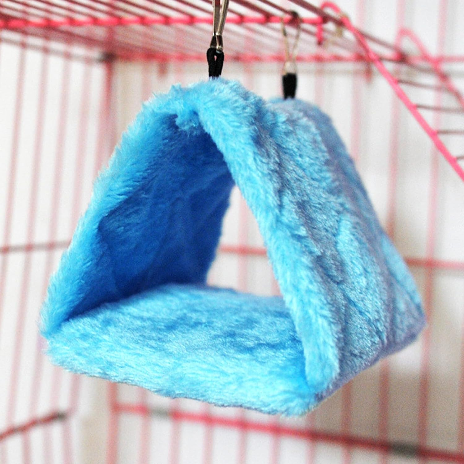 Warm Bird Nest House Bed Hanging Hammock Hanging Cage Plush Pet Bird Hut Nest Happy Snuggle Cave Tent for Parrot Parakeet Cockatoo Maca (Blue-M)