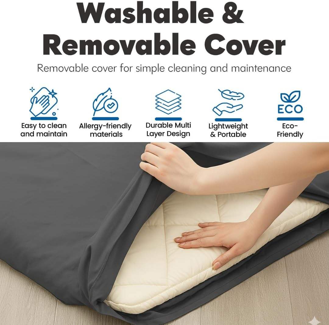 Zen.Rest Japanese Futon Mattress with Portable Storage Bag, Foldable Roll Up, Thick Tatami Mat,Floor Lounger Bed, Seven Layer Memory Foam, Floor Mattress Guest Sleeping Pad (King (U.S. Standard)) image number 6