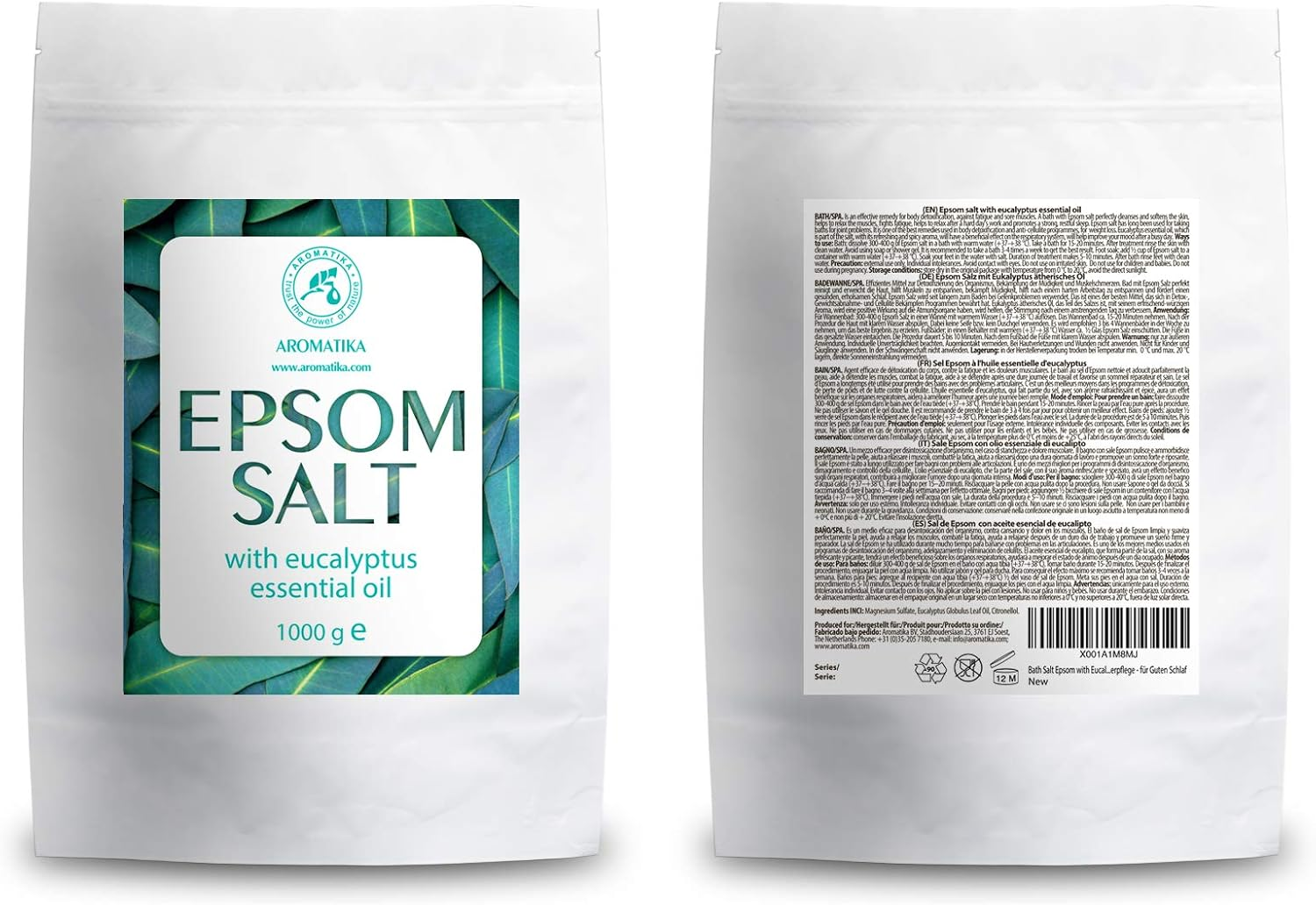 Epsom Bath Salt Eucalyptus 1Kg with Eucalyptus Essential Oil - 100% Pure Epsom Salts - Magnesium Sulphate Crystals & Eucalyptus for Sore Muscles Soothing - Skin Care - Muscle Relaxation - Good Sleep image number 1