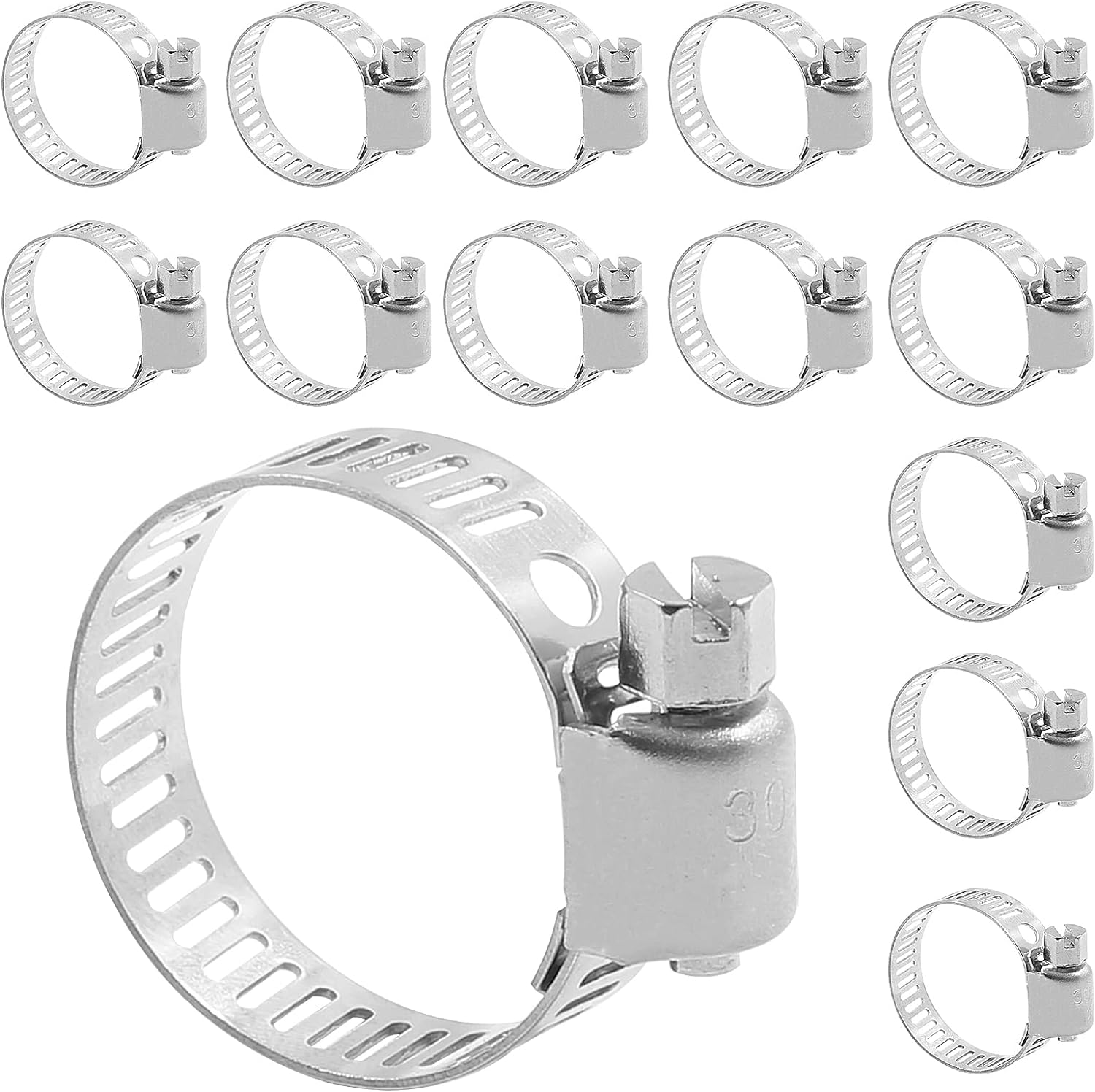 Auvotuis 25 Pack Stainless Steel Hose Clamp Adjustable 1/2" - 3/4" (13-19Mm) Worm Gear Hose Clamp, Stainless Steel Fuel Line Pipe Clamp for Plumbing, Automotive and Mechanical Application