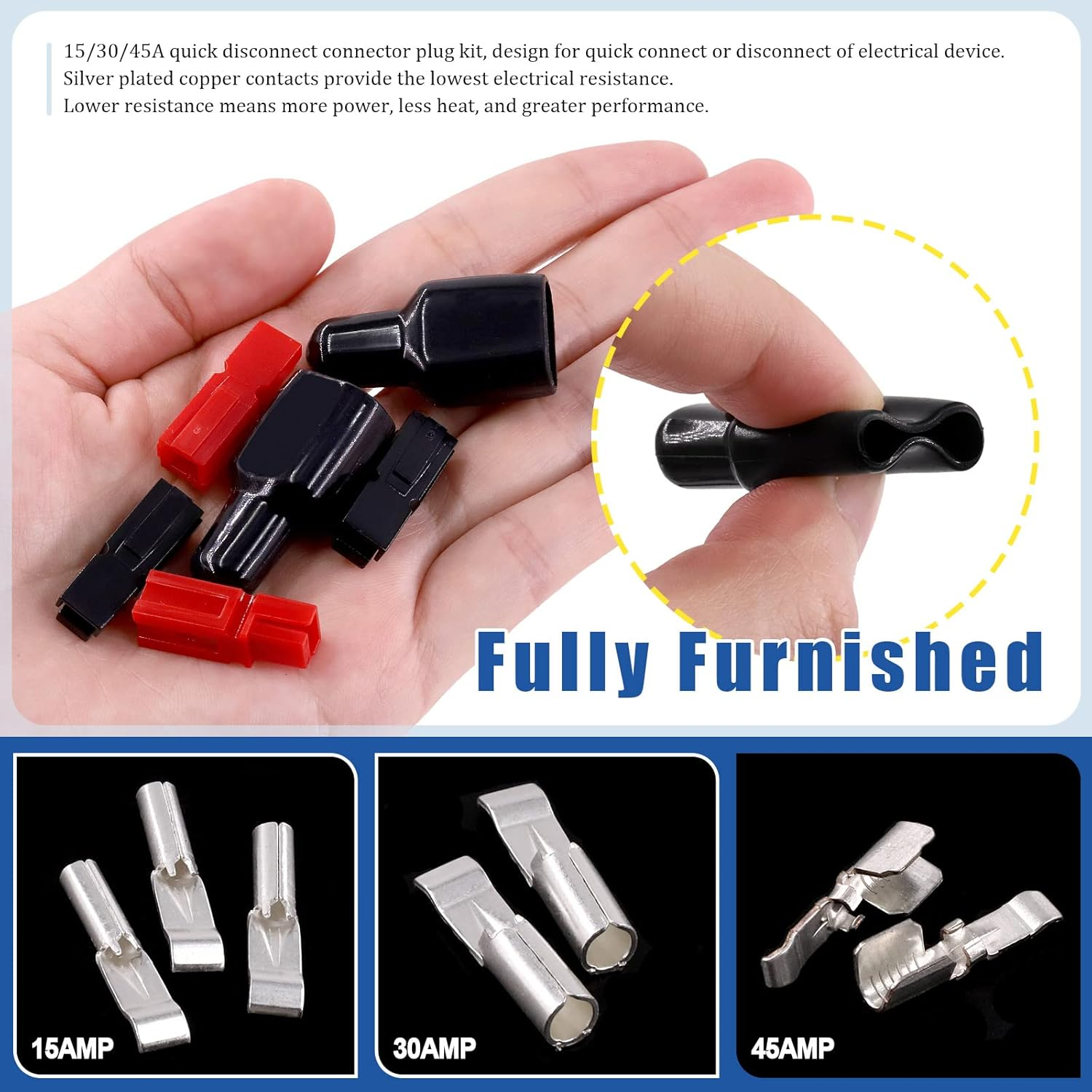 Glarks 31Pcs Power Connector Crimper Assortment Kit Set Including Ratcheting Wire Crimper with 15A 30A 45A Power Connectors and Cap Compatible with Anderson Connector image number 1