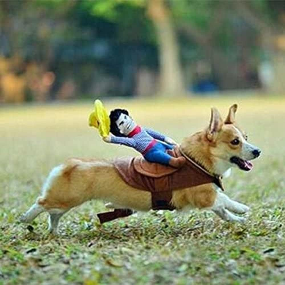 Halloween Cowboy Dog Cat Costume Clothes Novelty Funny Pets Party Cosplay Apparel Dog Riders Clothing (L(Chest:19.68"-27.55")) image number 1