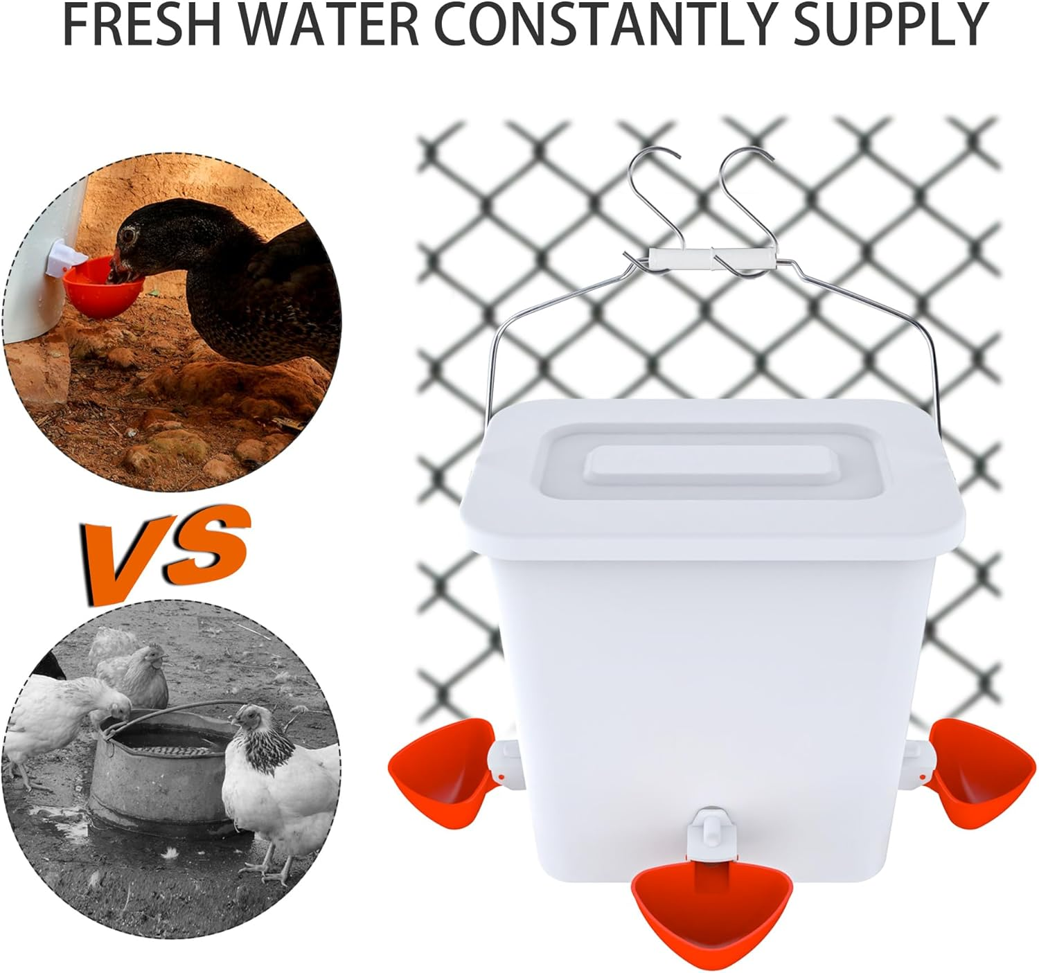 Large Automatic Chicken Feeder and Waterer Set 20Lb/ 3 Gallon Chicken Water Feeder Poultry Feed Bucket (3 Gallon and 20 Pounds, White)