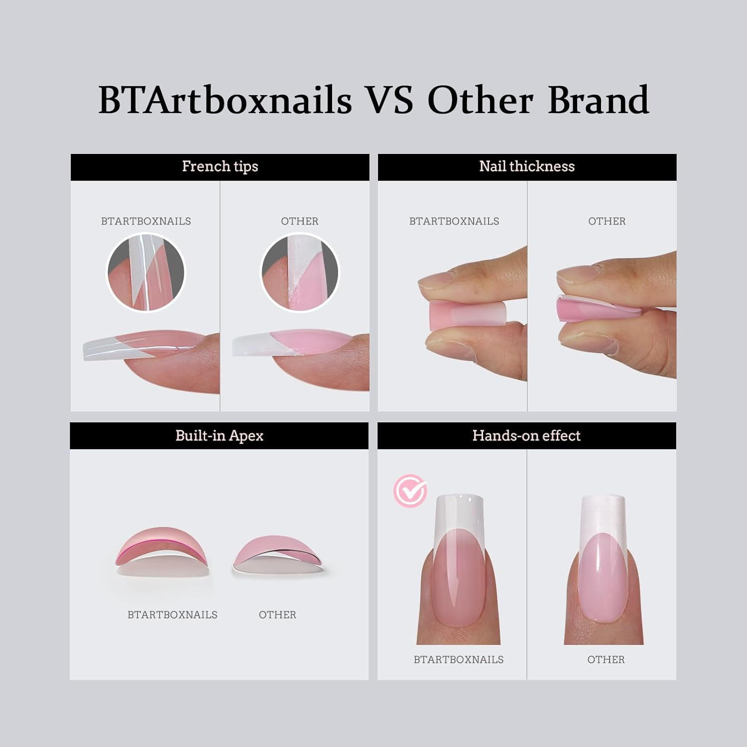 Btartboxnails XCOATTIPS French Nails - Extra Short Square Nail Tips with Nail Gel, French Protecing Duo, Nail Lamp, All in One Soft Gel French Tip Press on Nails Gel Extension image number 6