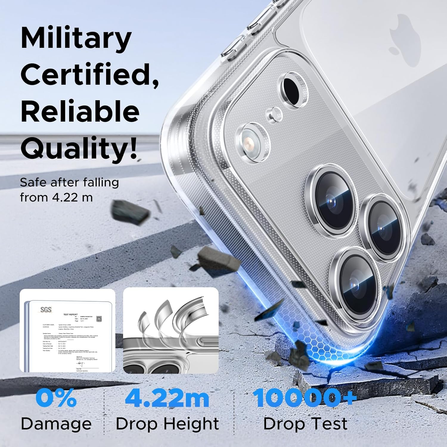 UGREEN Clear Case Compatible with Iphone 17 Pro Max 6.9-Inch, Military Grade anti Yellowing Anti-Scratch Case, Rugged Shockproof Protective Transparent Cell Phone Cover, Full Coverage image number 1