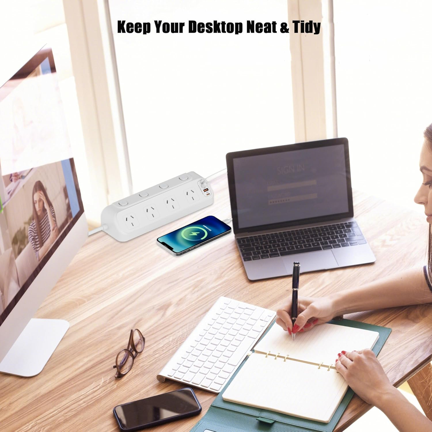 HITRENDS PD 20W Desk Clamp Power Board, Fast Charging Station, 4 AC Outlets and 4USB Ports(2Usb C), Desktop Mounted Power Strip 900J Surge Protected, 2M Extension Cord for Office, Home, White image number 3