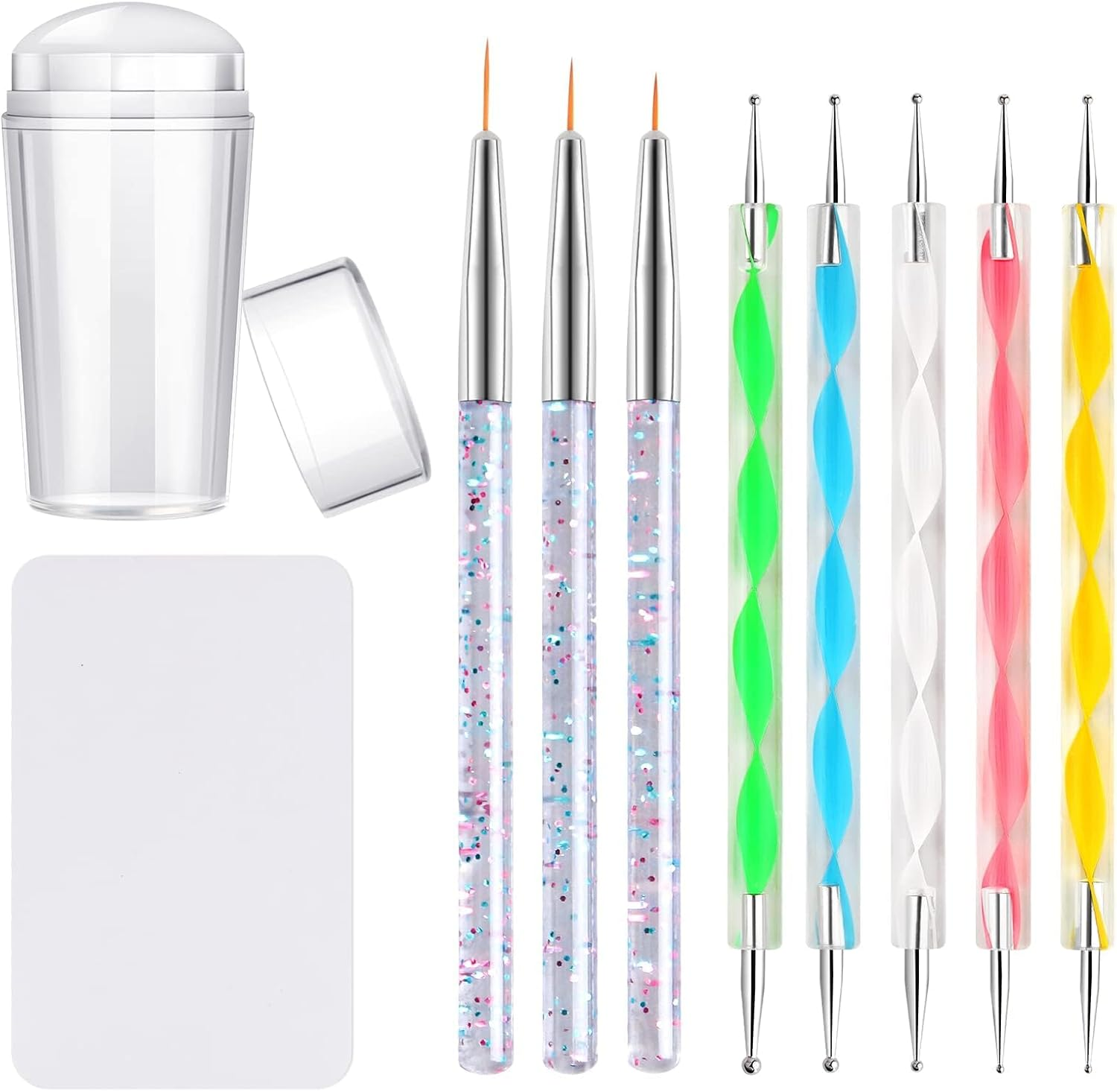 Kalolary Silicone Nail Stamper Set, French Tip Nail Stamp Jelly with Scraper, 3PCS Nail Detail Brush Set Nail Art Brush Pen, 5PCS Nail Dotting Pen, French Tip Nails Art Design Manicure Tools image number 4