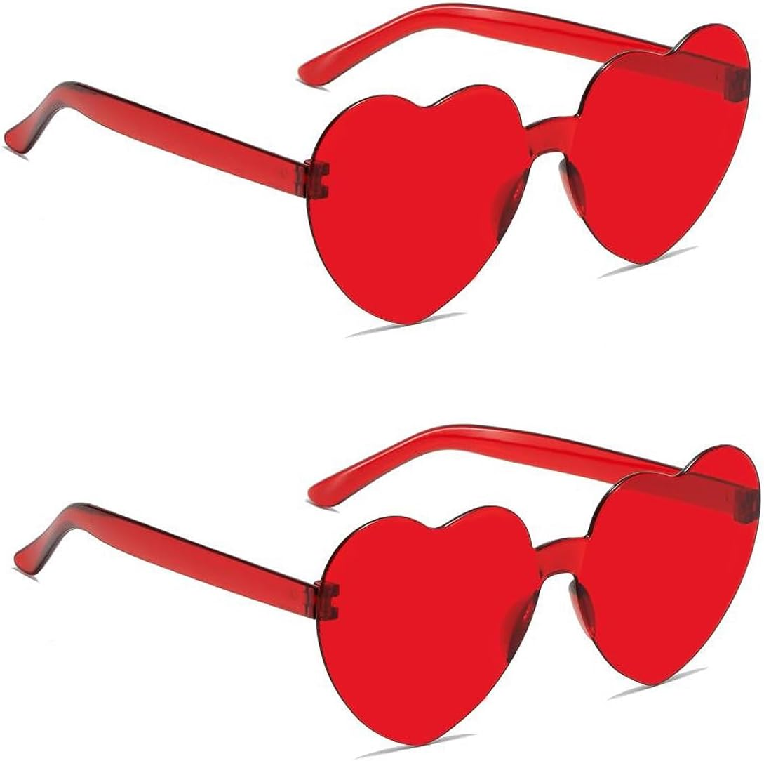 2PCS Heart Shape Sunglasses Rimless Transparent Heart Glasses Colorful Party Favors (Red) image number 2