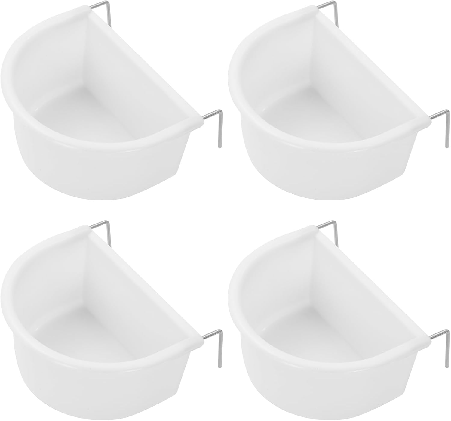 4 Pcs D Shape Plastic Bird Feeder Bowl with Hook Hanging for Parrot Parakeet Cockatiel Budgie Cage Accessories